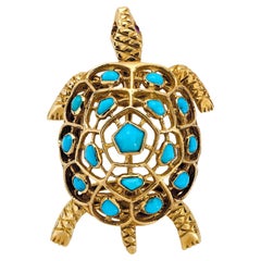 Boucheron Paris spilla a forma di tartaruga in turchese e oro giallo 18 carati