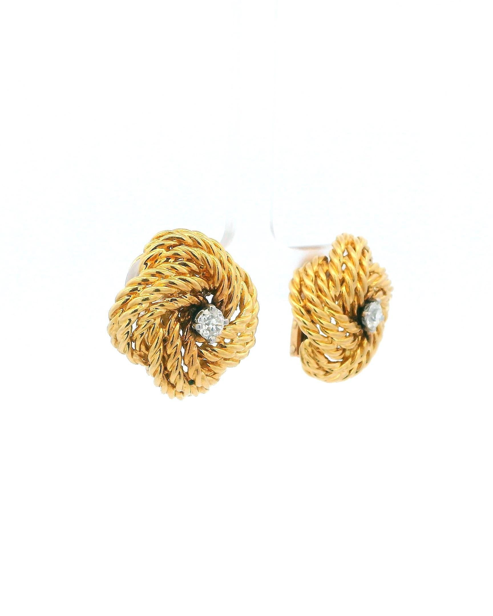 Pendientes Boucheron París Vintage Nudo Central Diamante Corte redondo en venta