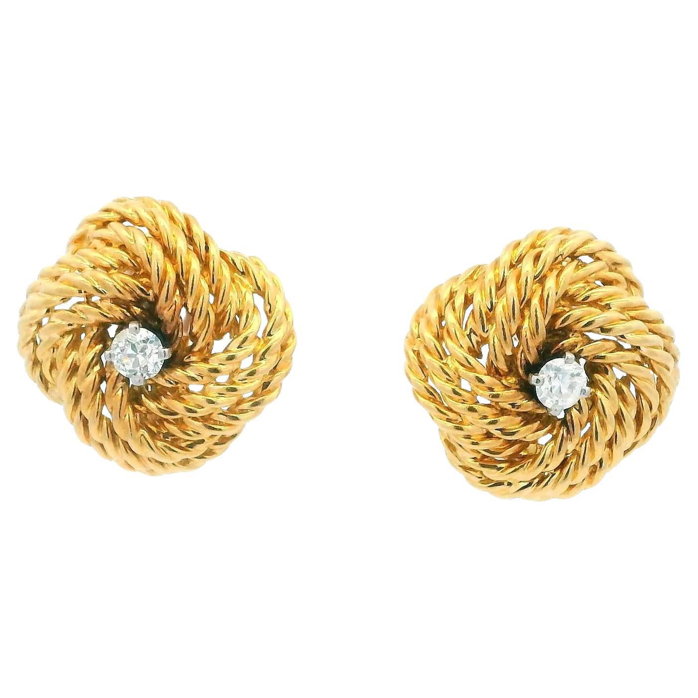 Boucheron Paris Vintage Knot Central Diamond Earrings
