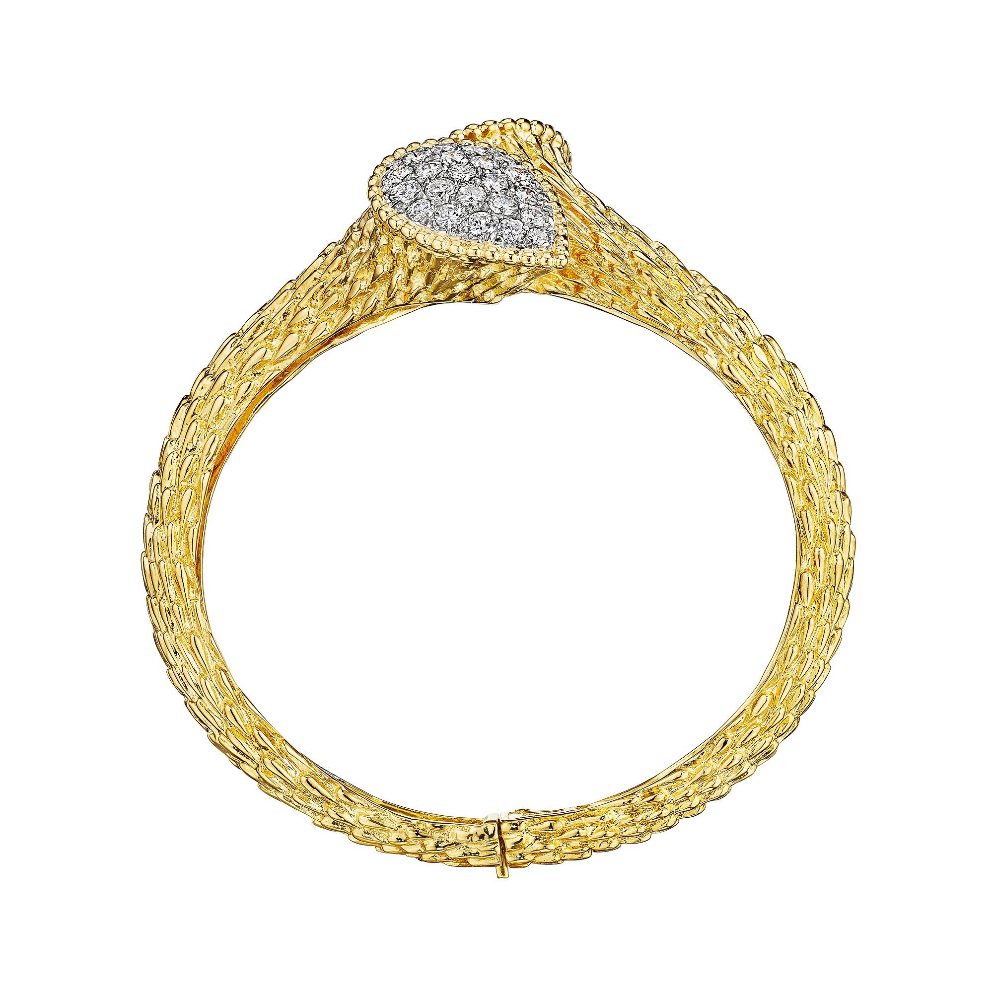 Modernist Boucheron Paris Vintage Serpent Boheme Diamond Gold Cuff Brancelet For Sale