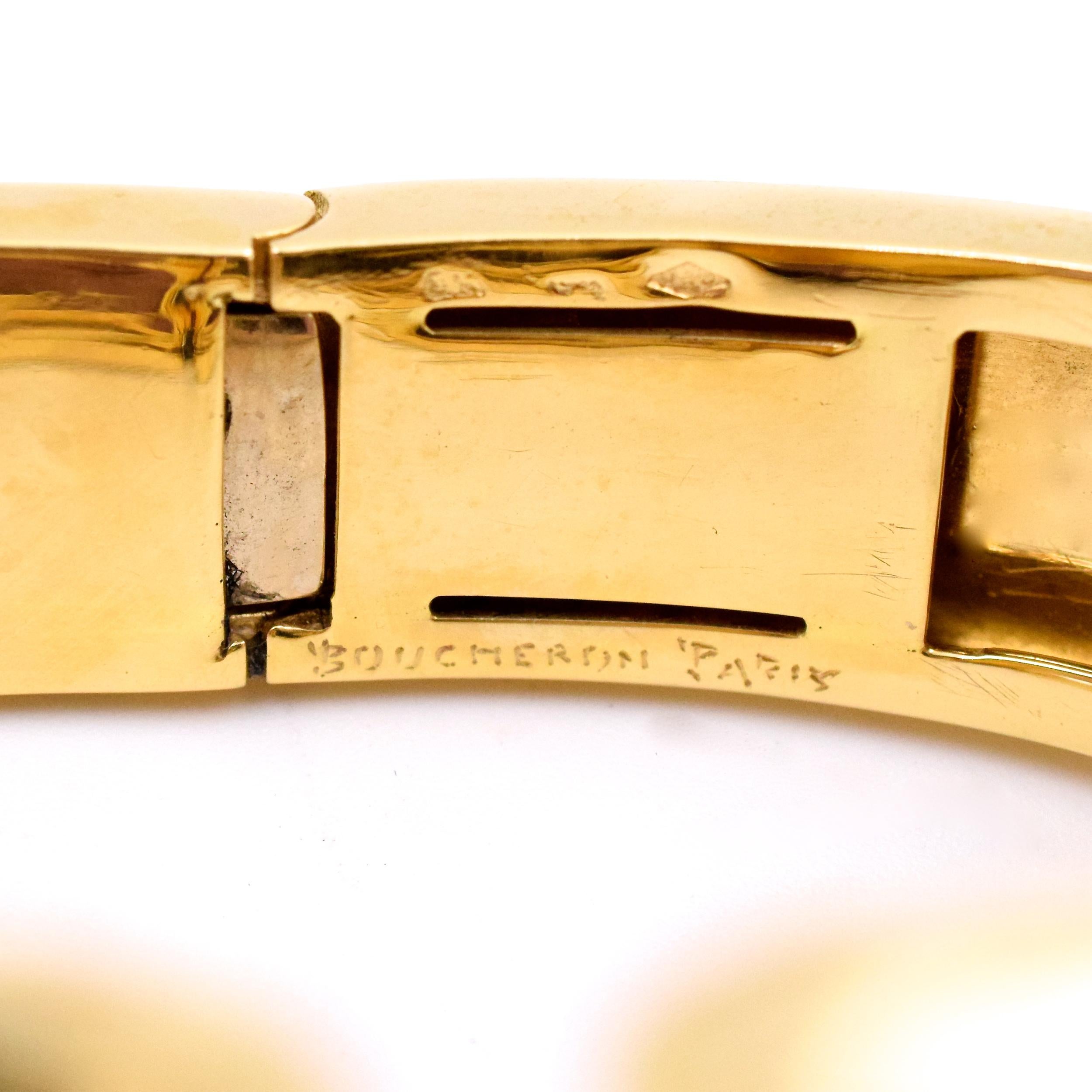 Boucheron Pearl Diamond Gold Scroll Design Bangle Bracelet For Sale 3