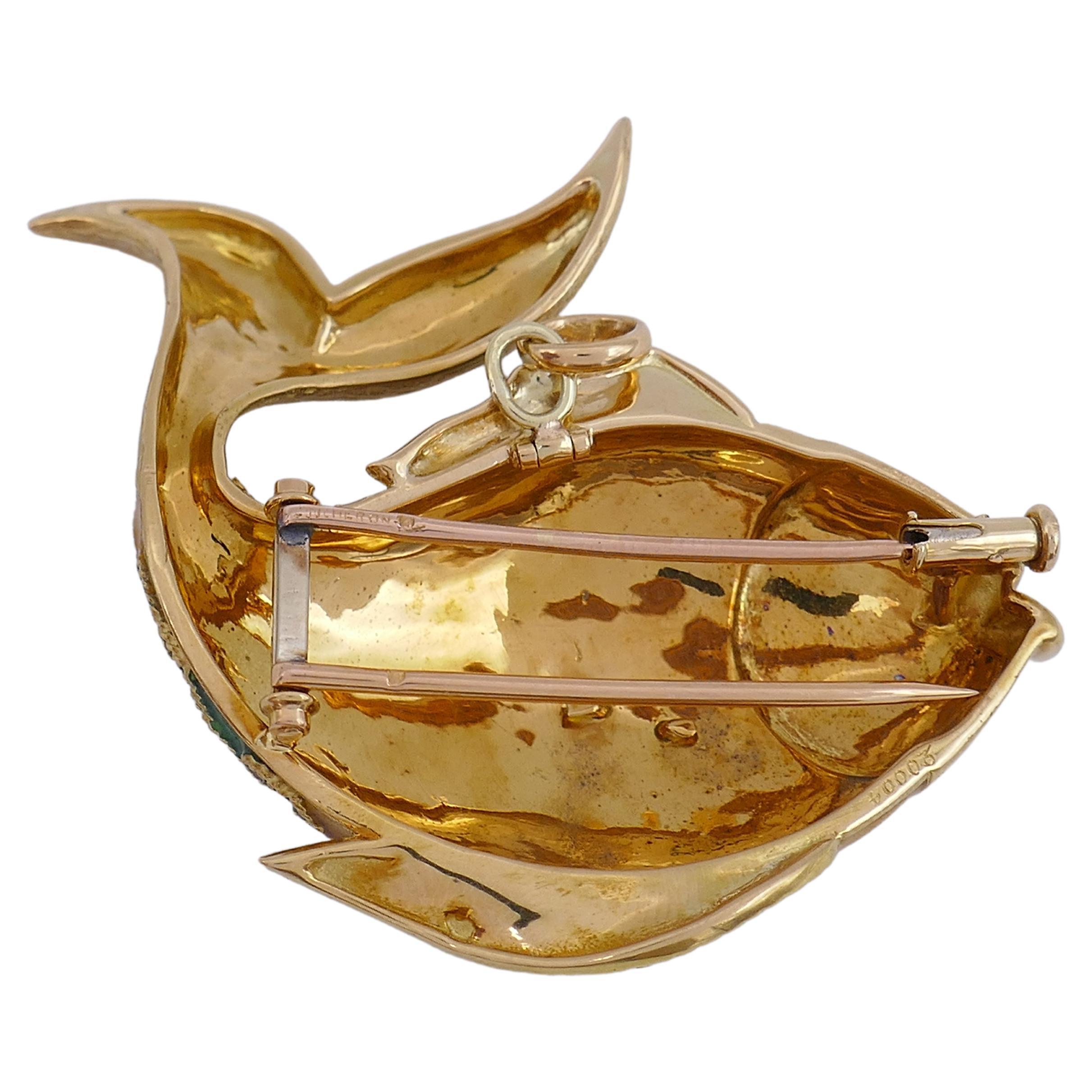 Boucheron Pendant Gold Brooch Fish Enamel Vintage 1