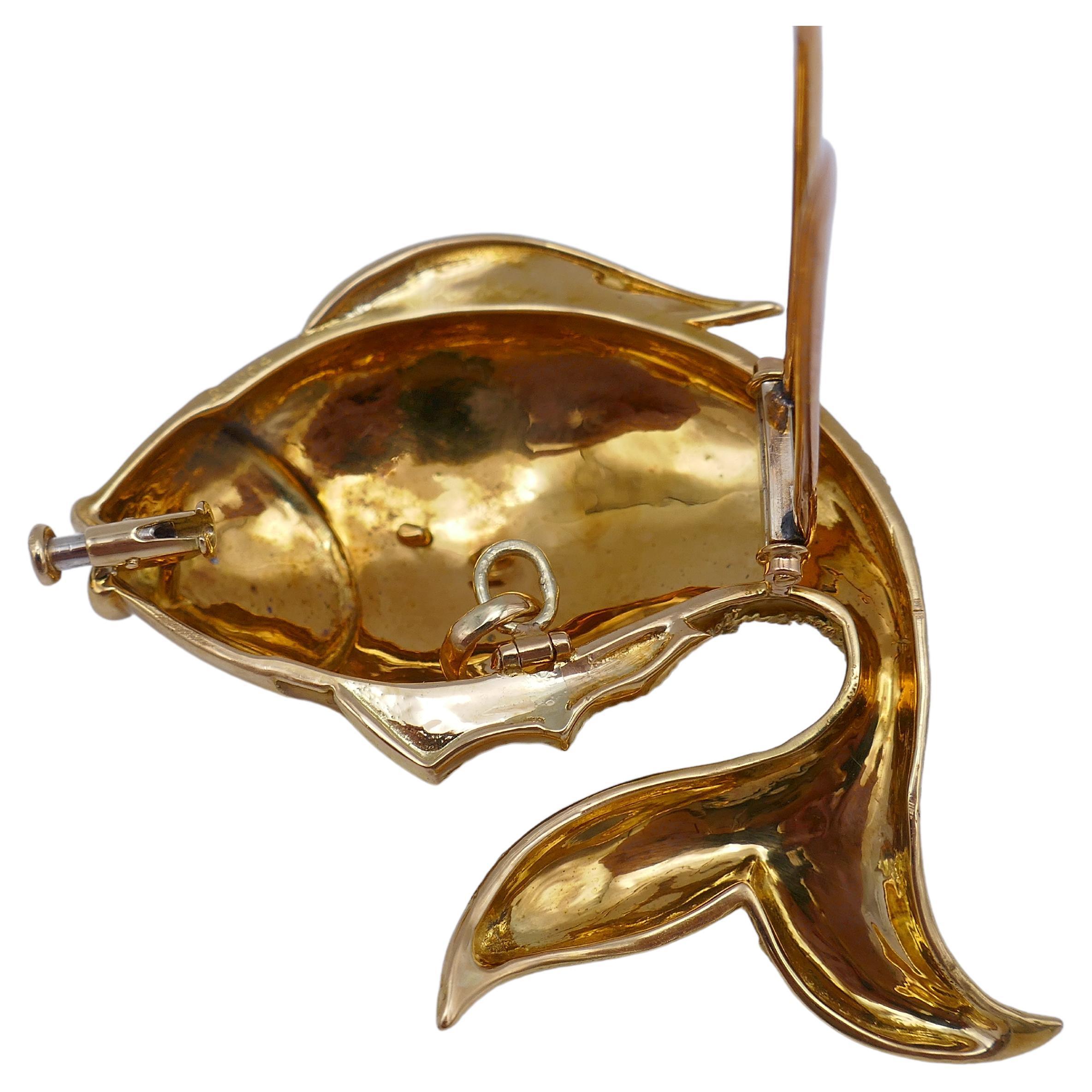 Boucheron Pendant Gold Brooch Fish Enamel Vintage 4