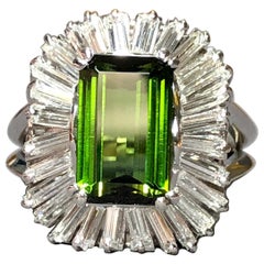 BOUCHERON Platinum Baguette Diamond Green Tourmaline Ballerina Cocktail Ring 6.5