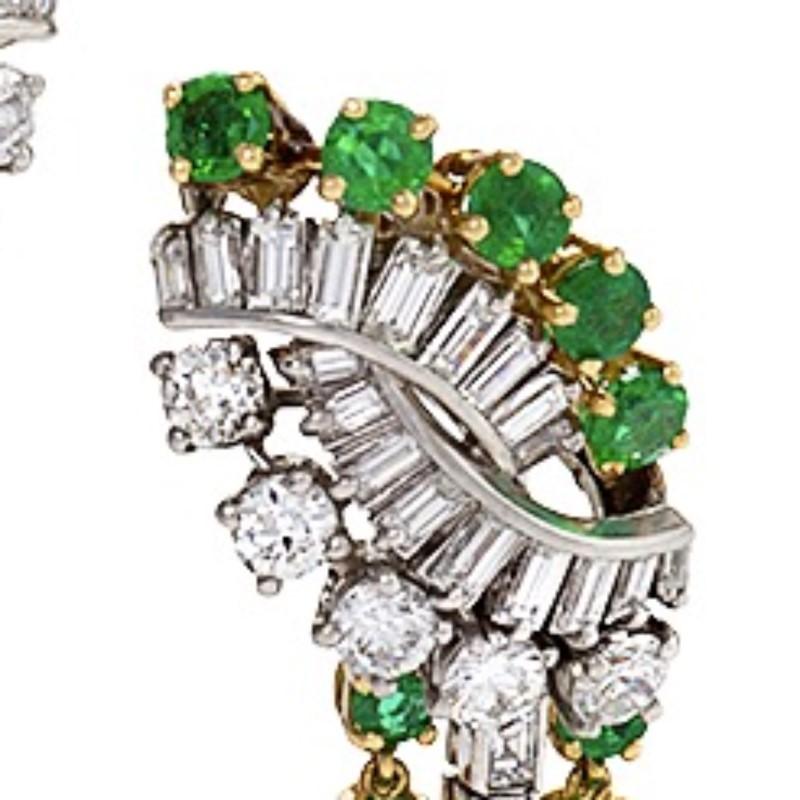 Boucheron Platinum, Gold, Diamond and Emerald Drop Earrings In Excellent Condition In New York, NY