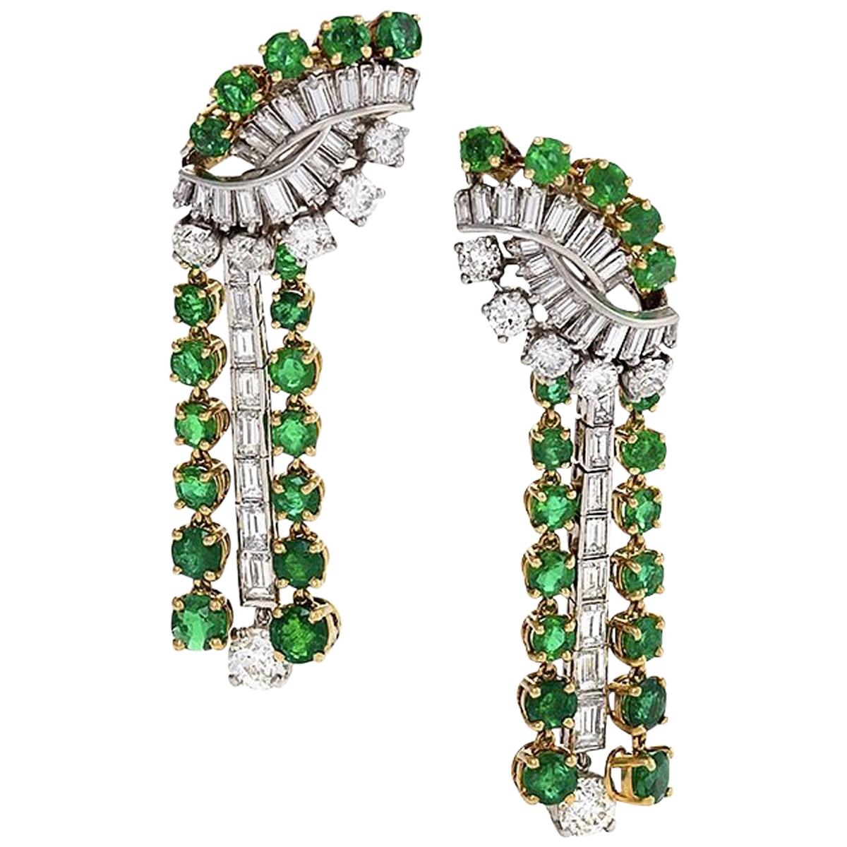 Boucheron Platinum, Gold, Diamond and Emerald Drop Earrings