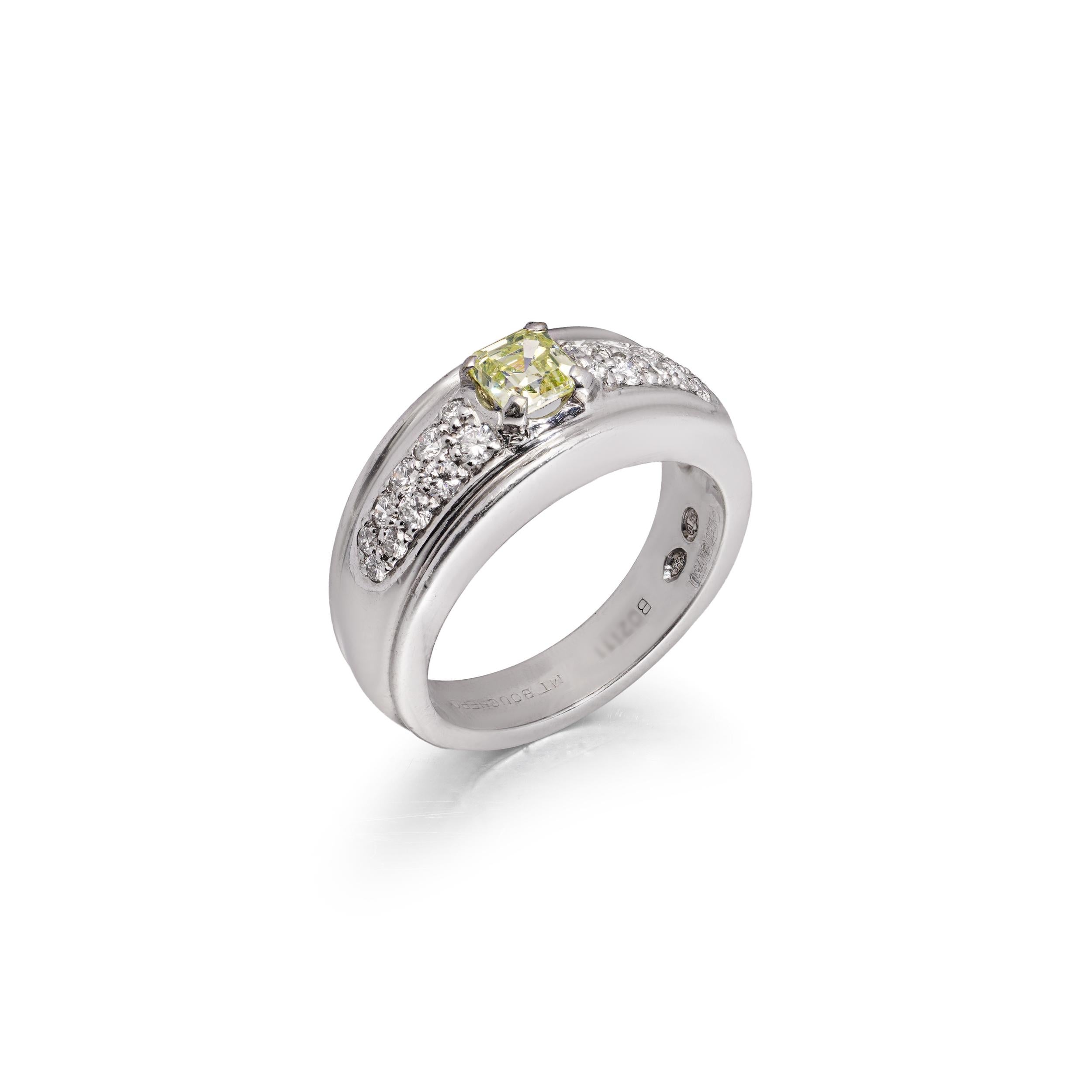 Boucheron Platinum & White Gold Ring with Fancy Yellow Diamonds For Sale 1