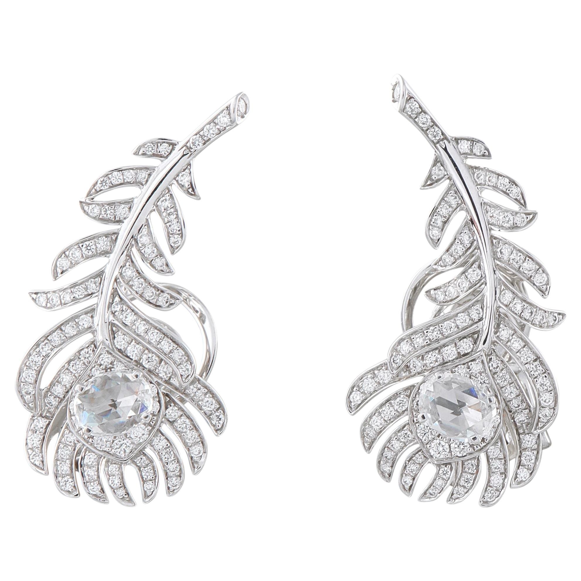 Pre-owned Boucheron Plume De Paon 18k White Gold 1.10ct Diamond Earrings Bou10-041626
