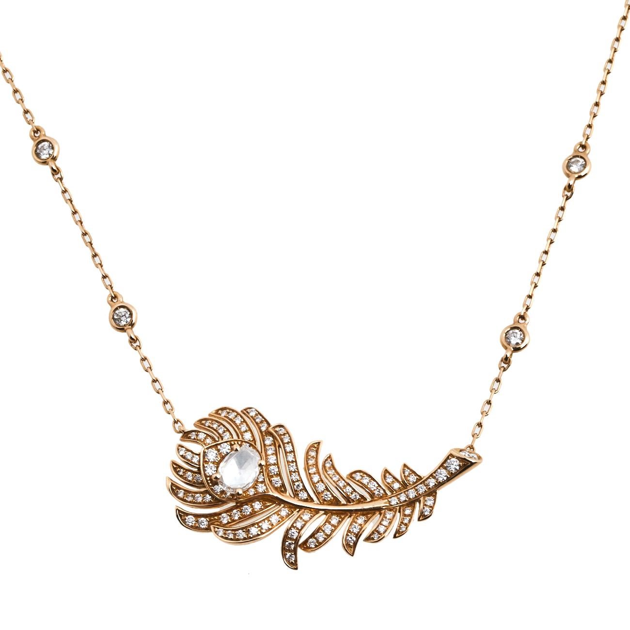 Boucheron Plume de Paon Diamond 18k Rose Gold Pendant Necklace 1