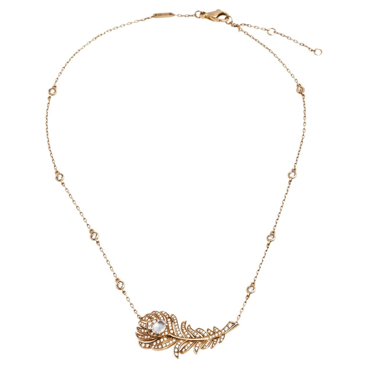 Boucheron Plume de Paon Diamond 18k Rose Gold Pendant Necklace