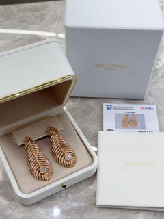 Pendientes Boucheron "Plume de Paon" Modelo Grande Oro Rosa 18k Lleno de Diamantes