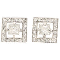 Boucheron Princess Cut Diamond Square Stud Earrings Set in 18 Karat White Gold
