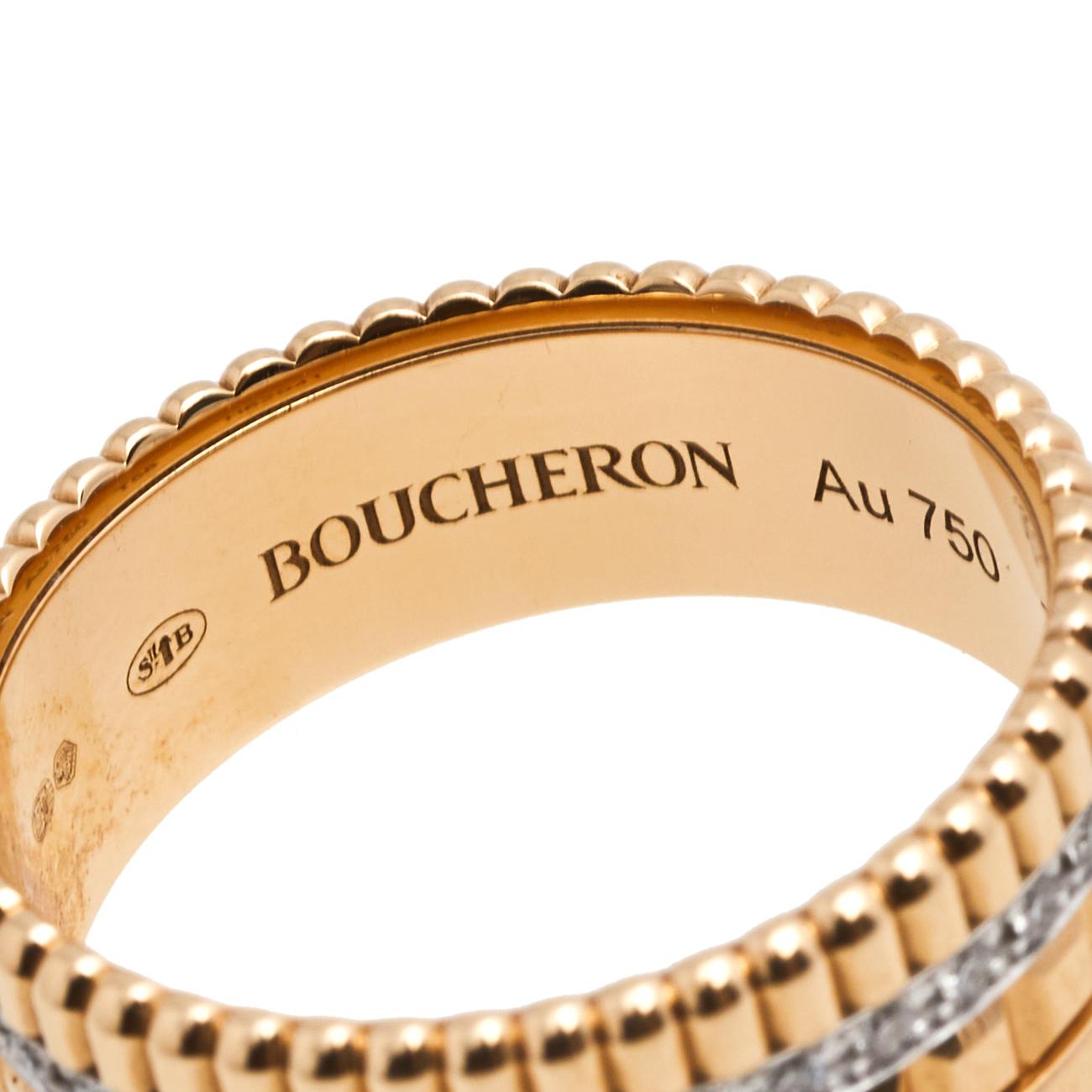 Contemporary Boucheron Quadrate Radiant Diamond 18k Two Tone Gold Small Band Ring Size 58