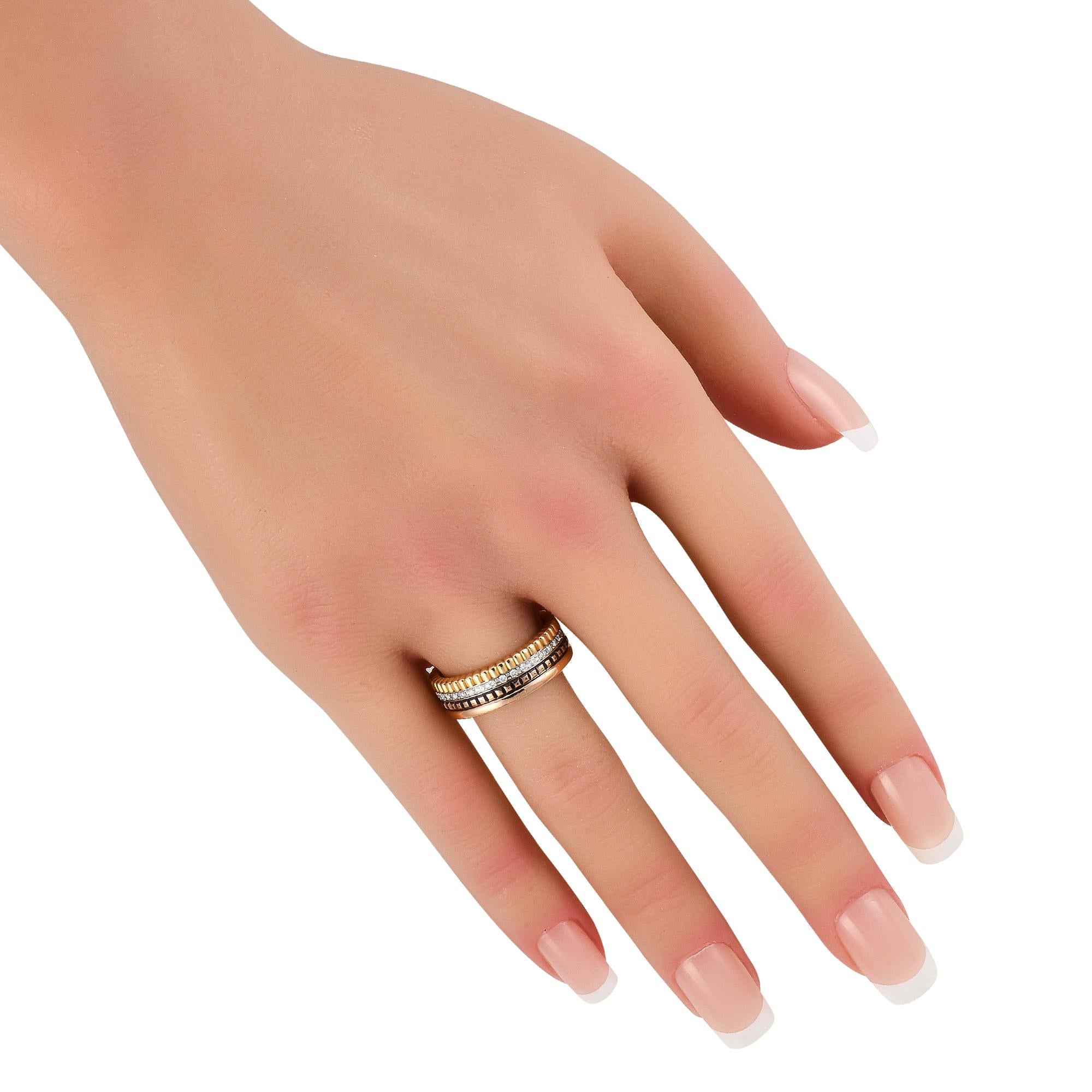 Round Cut Boucheron Quatre Classique 18K Rose, Yellow, and White Gold Diamond Band Ring