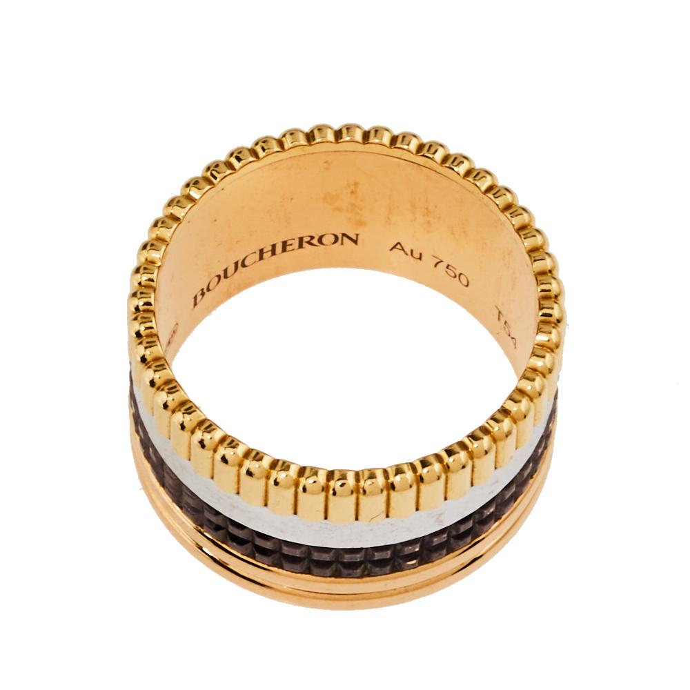 Women's Boucheron Quatre Classique 18K Three Tone Gold Large Ring Size 54