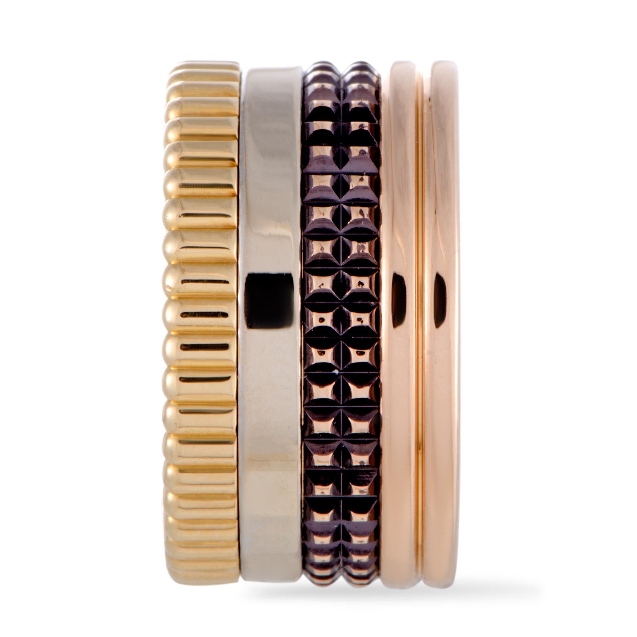 Boucheron Quatre Classique 18K Yellow White & Rose Gold & Brown Rhodium B& Ring In Excellent Condition In Southampton, PA
