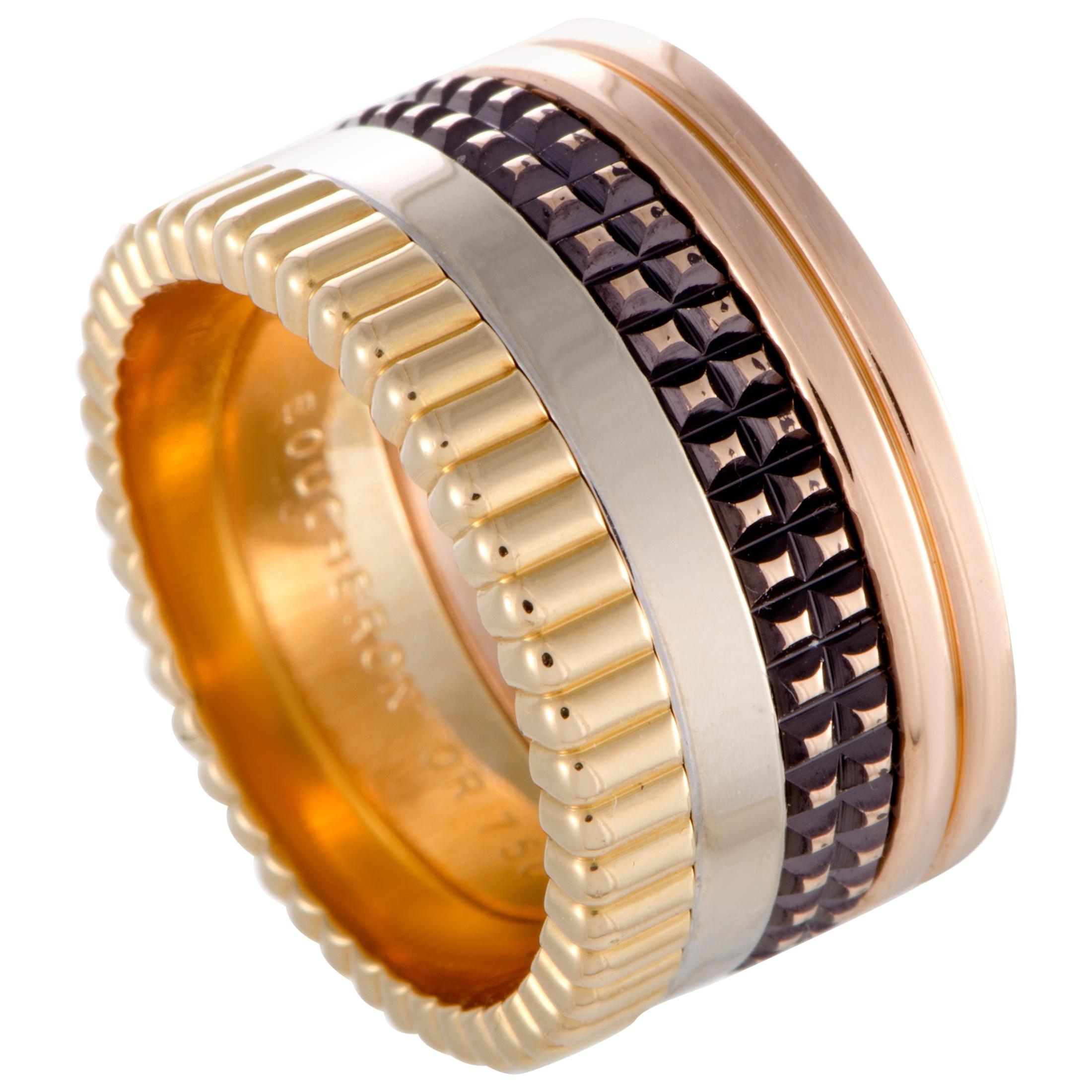 Boucheron Quatre Classique 18K Yellow White & Rose Gold & Brown Rhodium B& Ring