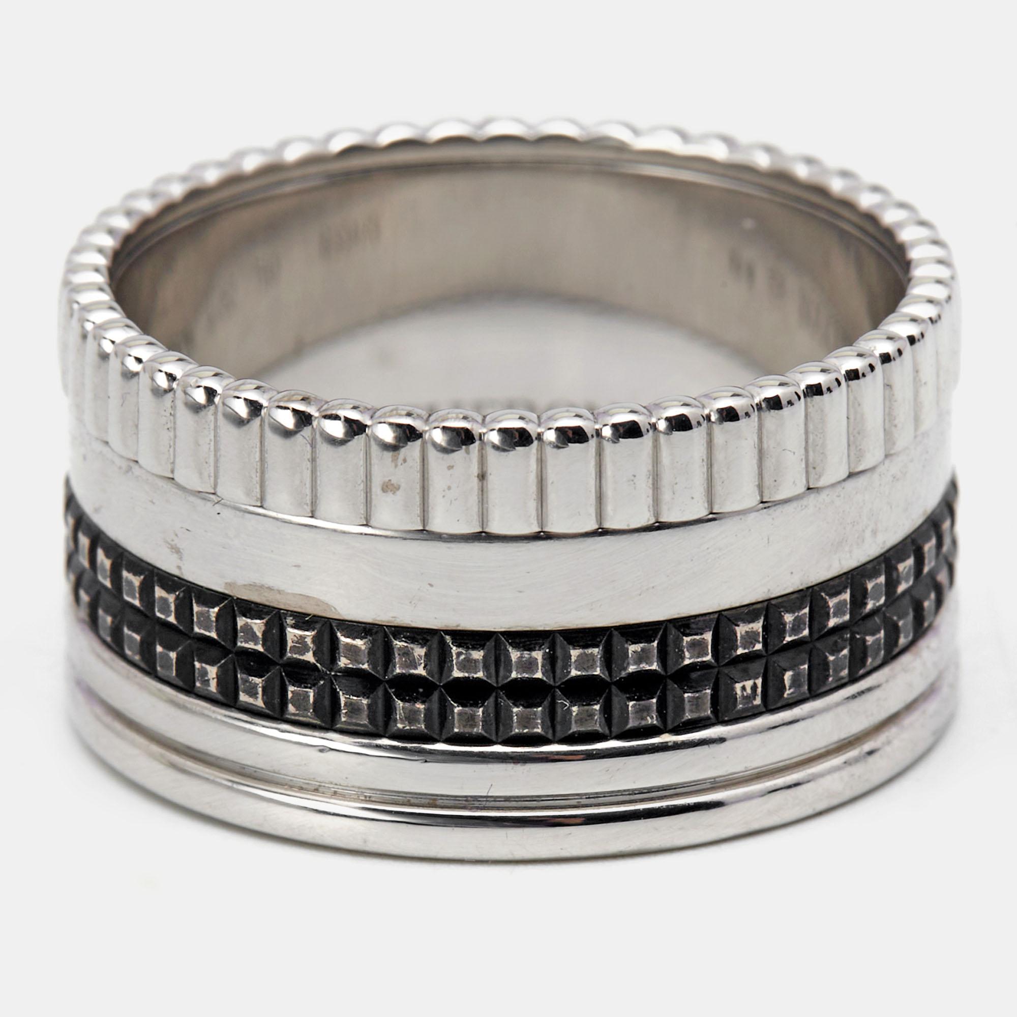 Women's Boucheron Quatre Classique Black Edition PVD 18k White Gold Band Ring Size 60