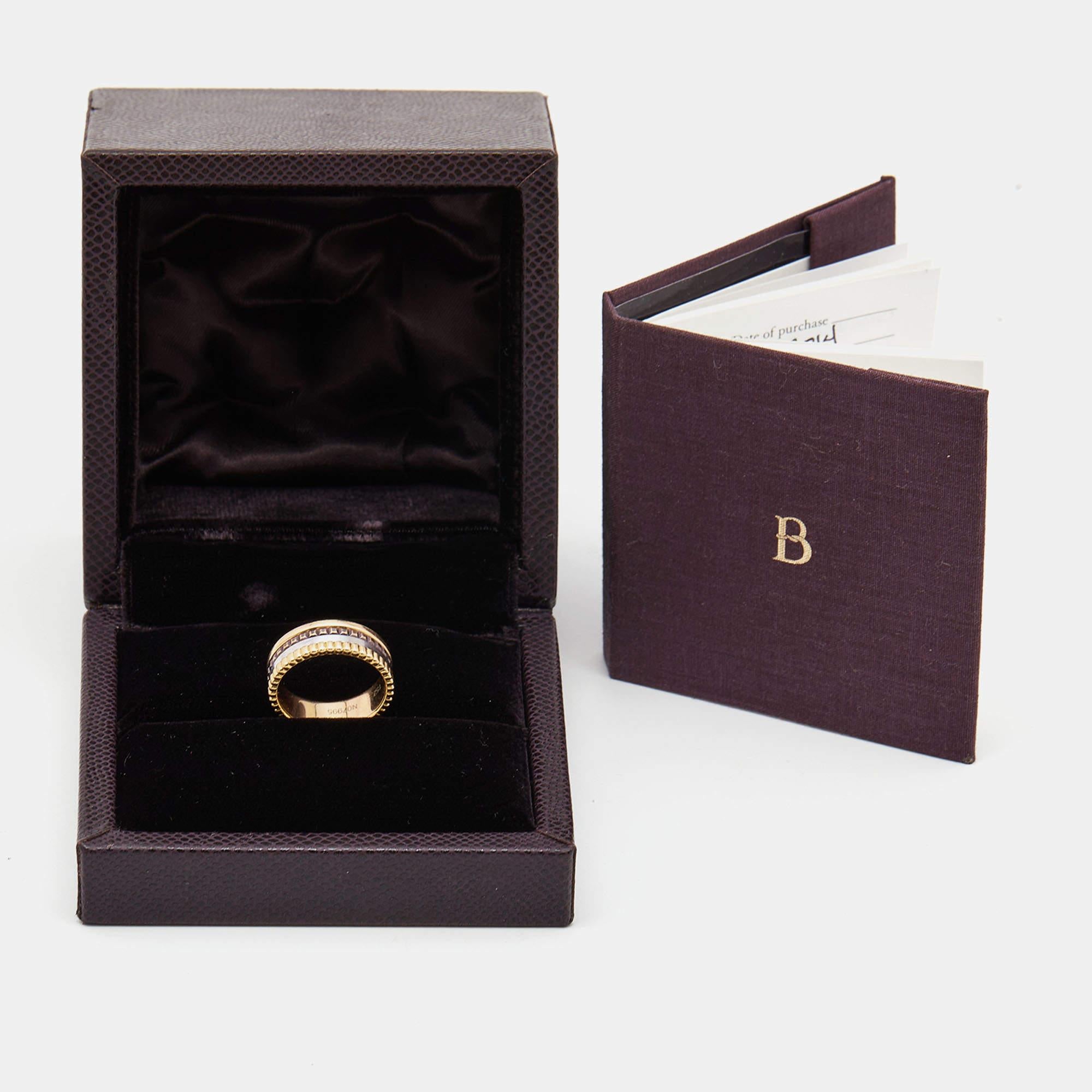 Women's Boucheron Quatre Classique Brown PVD 18k Three Tone Gold Small Band Ring Size 52