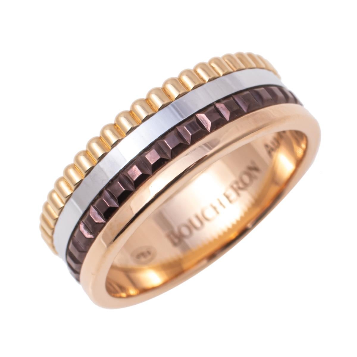 Contemporary Boucheron Quatre Classique Brown PVD 18k Three Tone Gold Small Band Ring Size 54