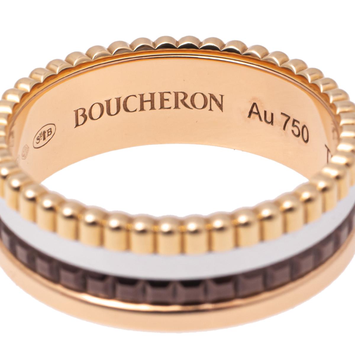 Boucheron Quatre Classique Brown PVD 18k Three Tone Gold Small Band Ring Size 54 In Good Condition In Dubai, Al Qouz 2