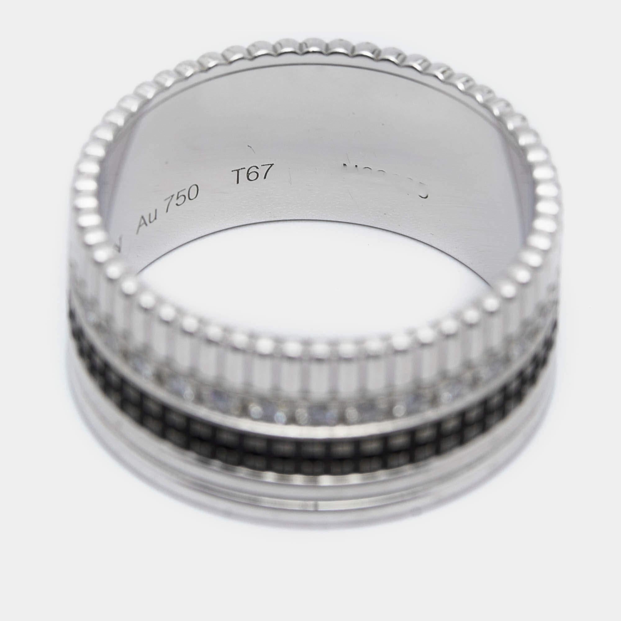 Boucheron Quatre Classique Diamond PVD 18k White Gold Ring Size 67 In Good Condition For Sale In Dubai, Al Qouz 2