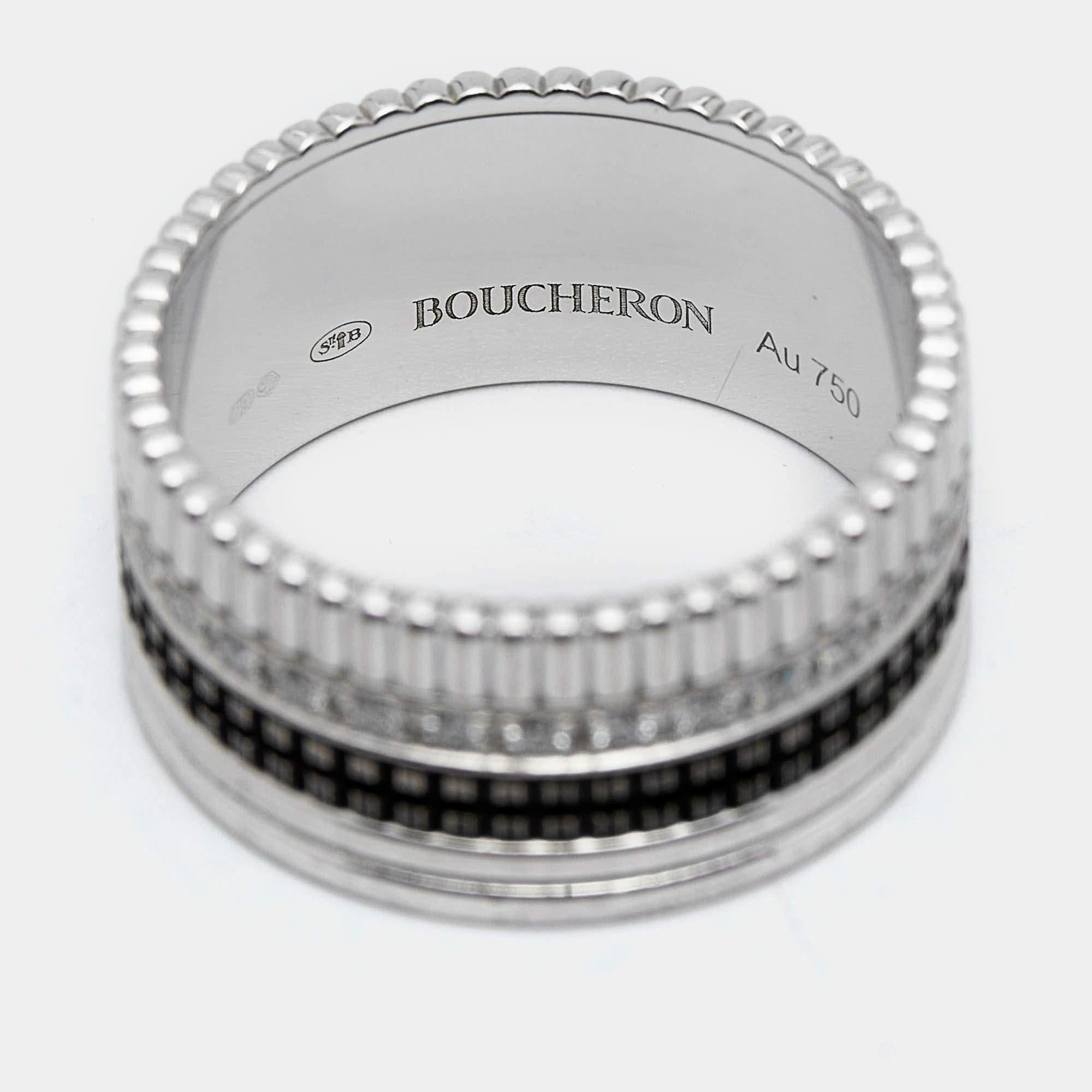 Women's Boucheron Quatre Classique Diamond PVD 18k White Gold Ring Size 67 For Sale