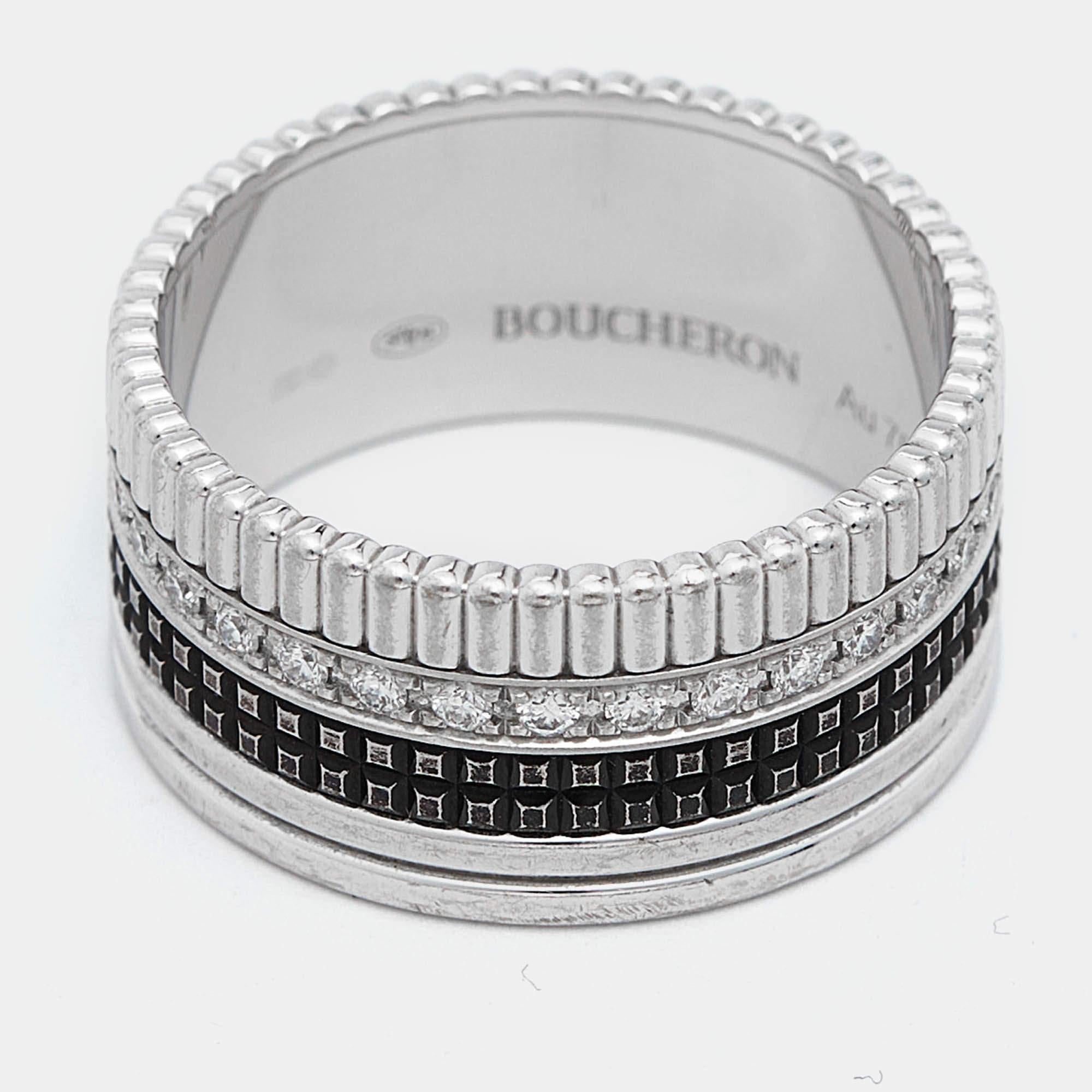 Boucheron Quatre Classique Diamond PVD 18k White Gold Ring Size 67 For Sale 1