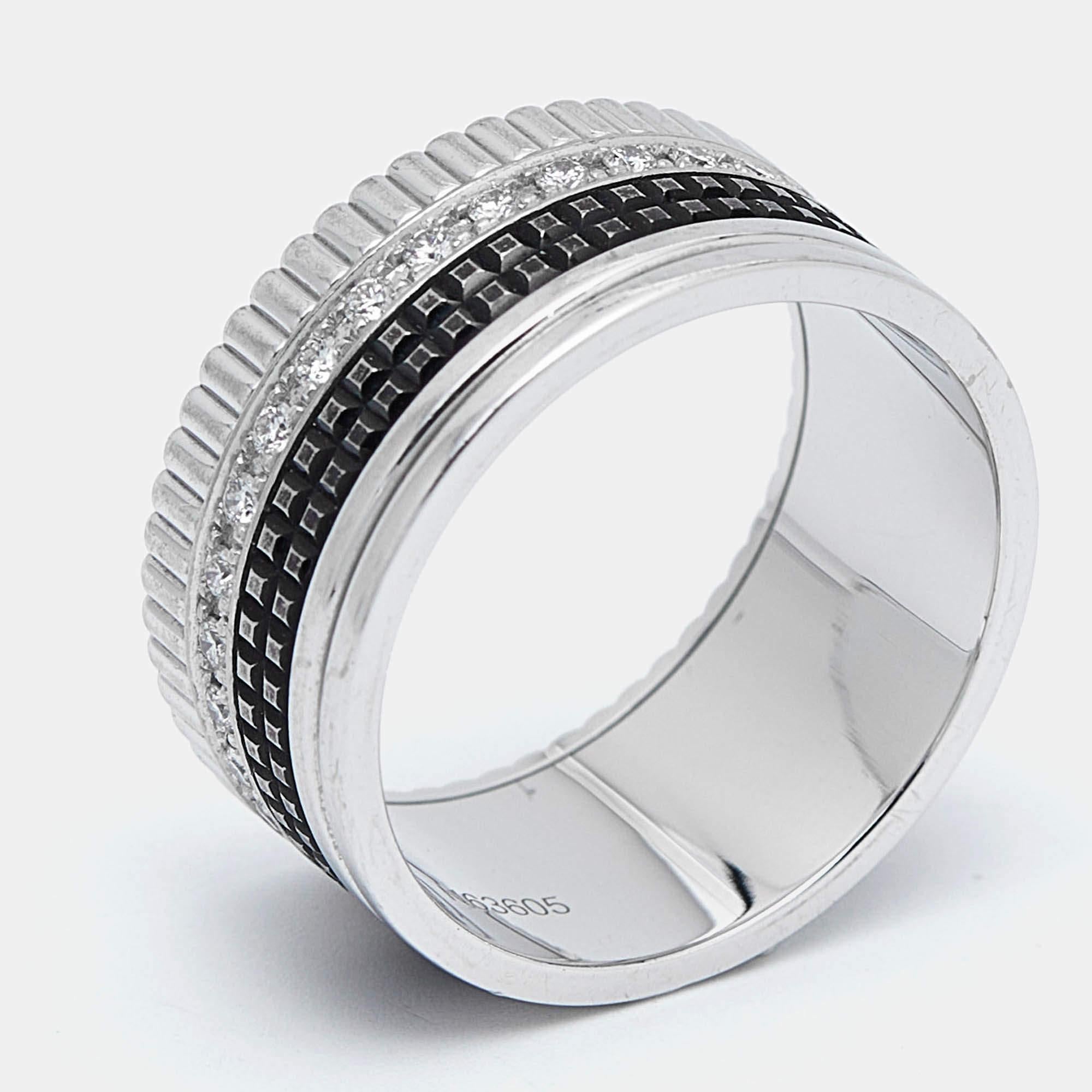 Boucheron Quatre Classique Diamond PVD 18k White Gold Ring Size 67 For Sale 2
