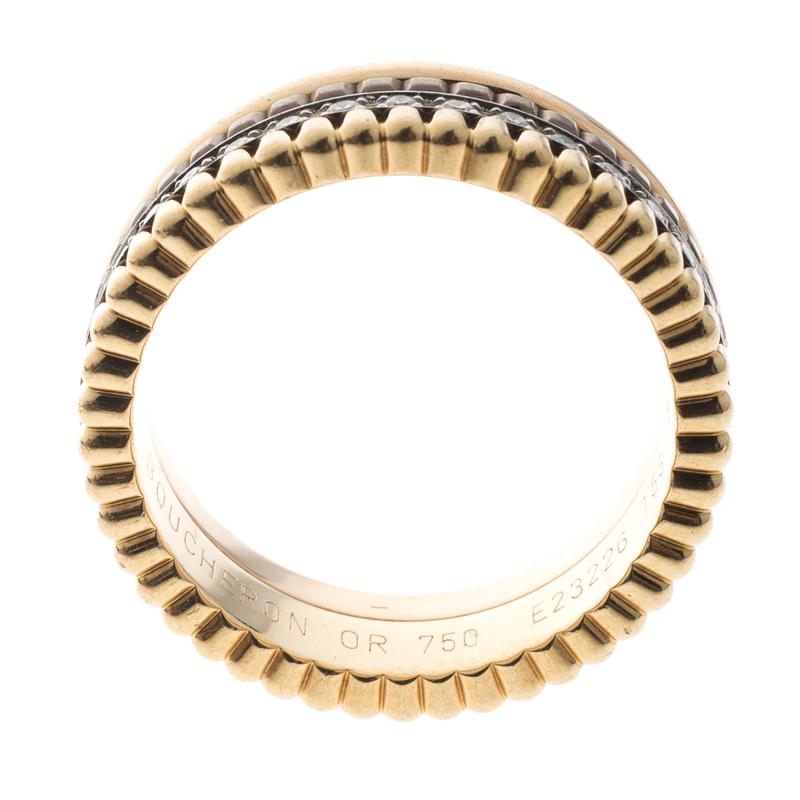 Contemporary Boucheron Quatre Classique Diamonds 18k Three Tone Gold Band Ring Size 53