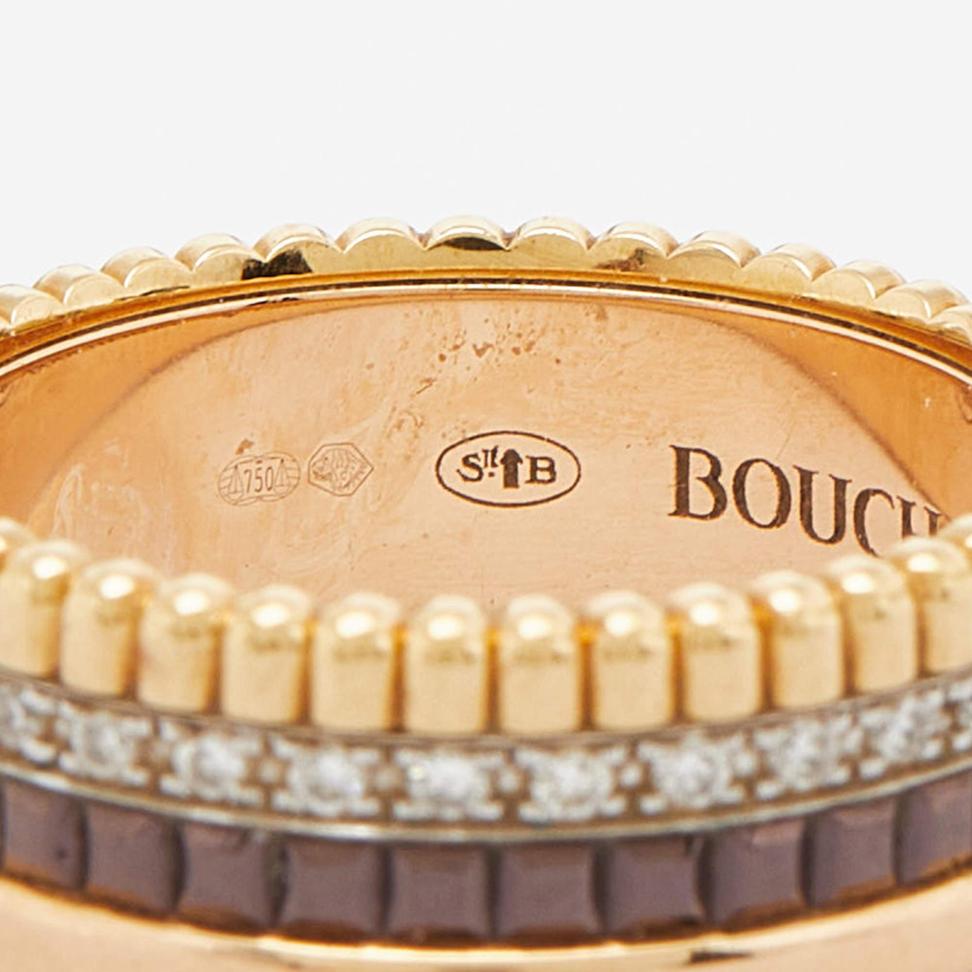 Kleiner Boucheron Quatre Classique Diamanten 18k Dreifarbiger Goldring mit Diamanten  Damen im Angebot
