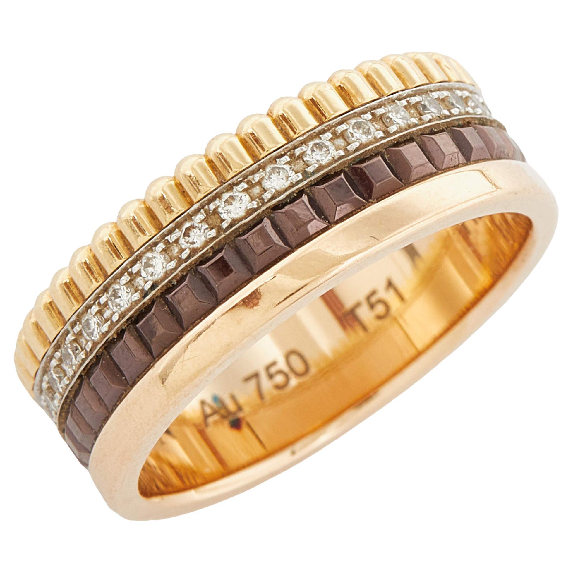 Boucheron Quatre Classique Diamonds 18k Three Tone Gold Small Band Ring  For Sale
