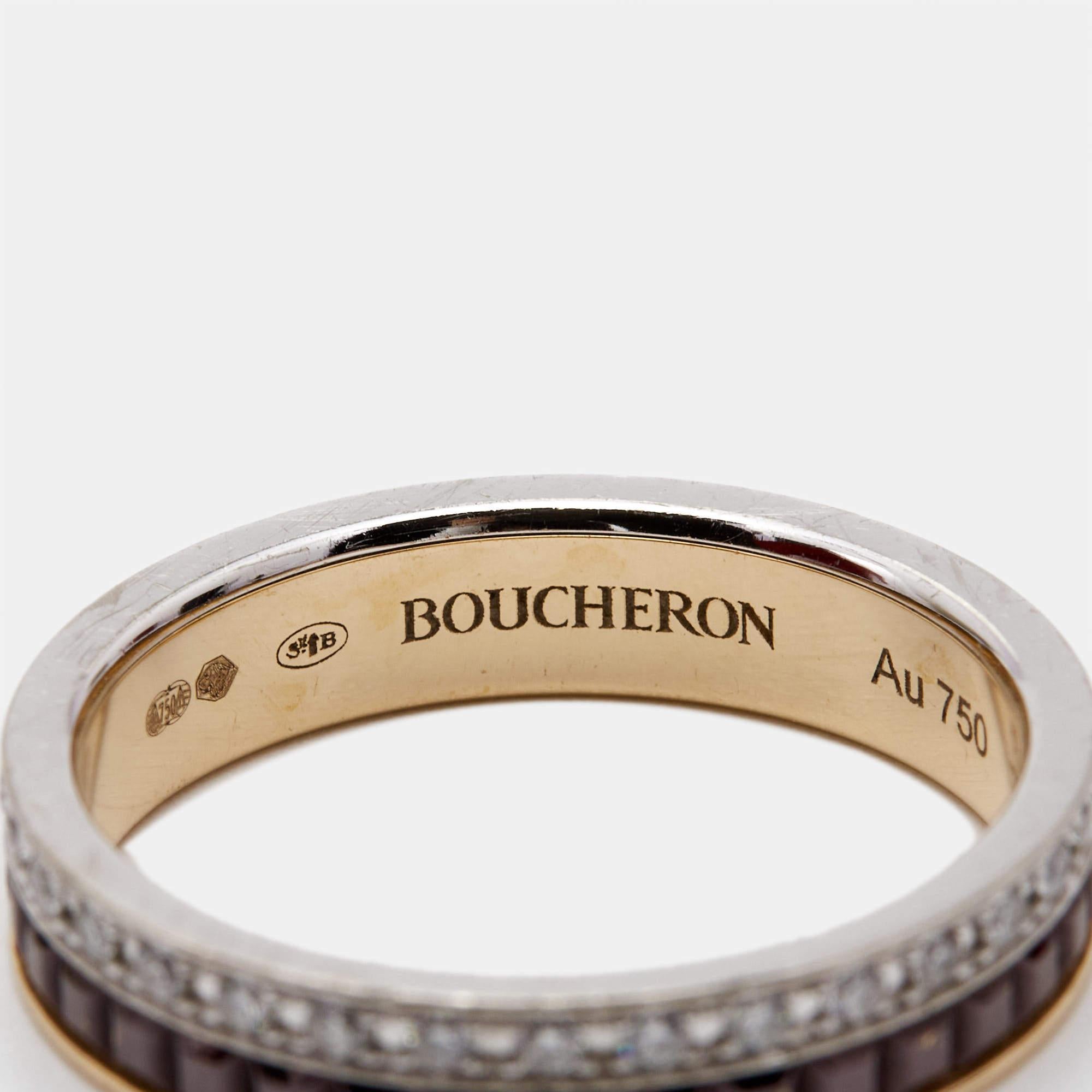 Boucheron Quatre Classique Diamonds Brown PVD 18k Two Tone Gold Wedding Band Rin For Sale 2