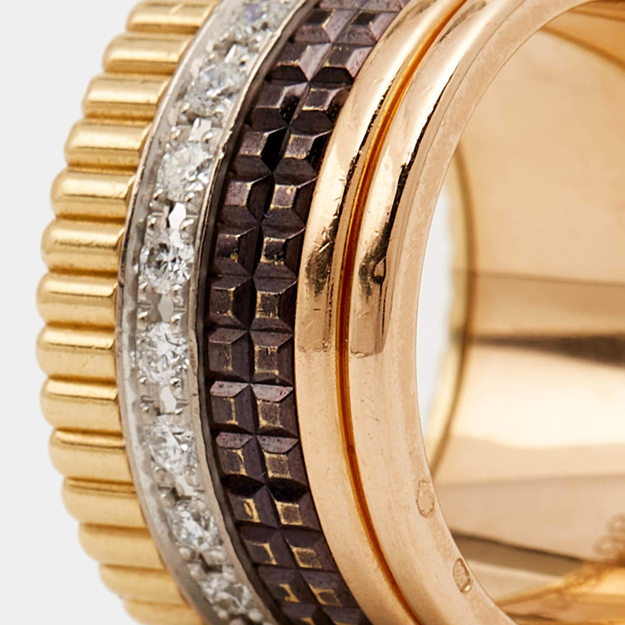 Boucheron Quatre Classique Diamonds PVD Bague en or 18 carats trois tons Taille 52 Pour femmes en vente