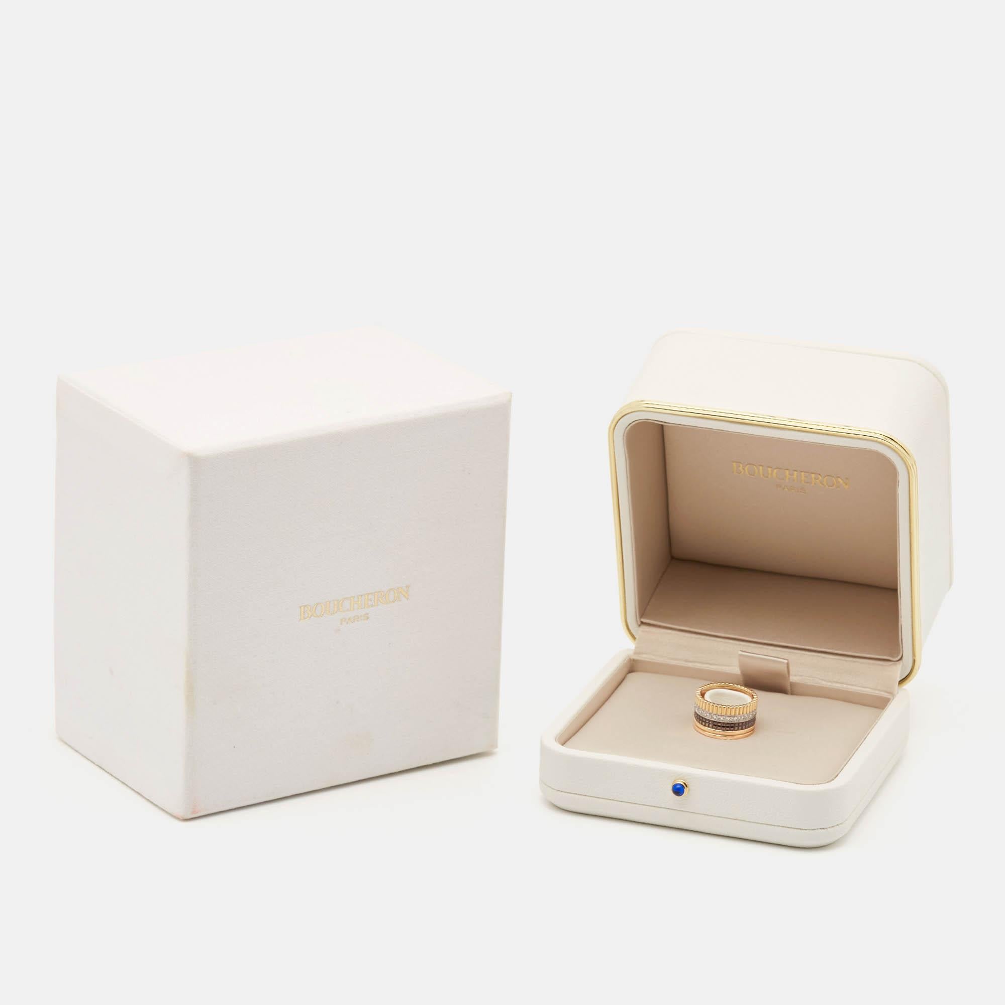 Boucheron Quatre Classique Diamonds PVD Bague en or 18 carats trois tons Taille 52 en vente 4