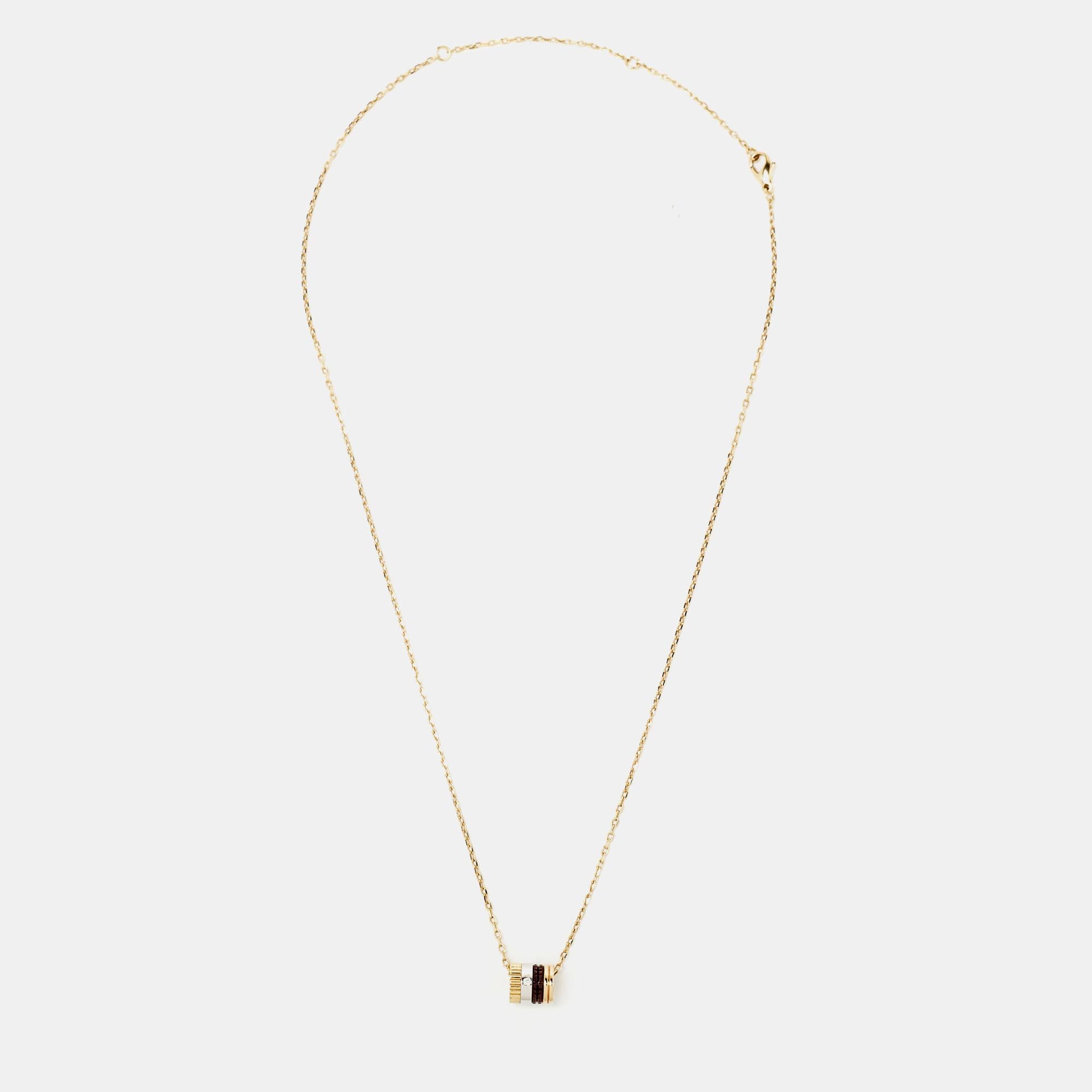 Boucheron's Quatre collection beautifully presents the spirit of the brand, exemplifying craftsmanship and an intricate play of textures and gold. The very collection gifts us this stellar necklace, which has a pendant arranged in 18k white, yellow,