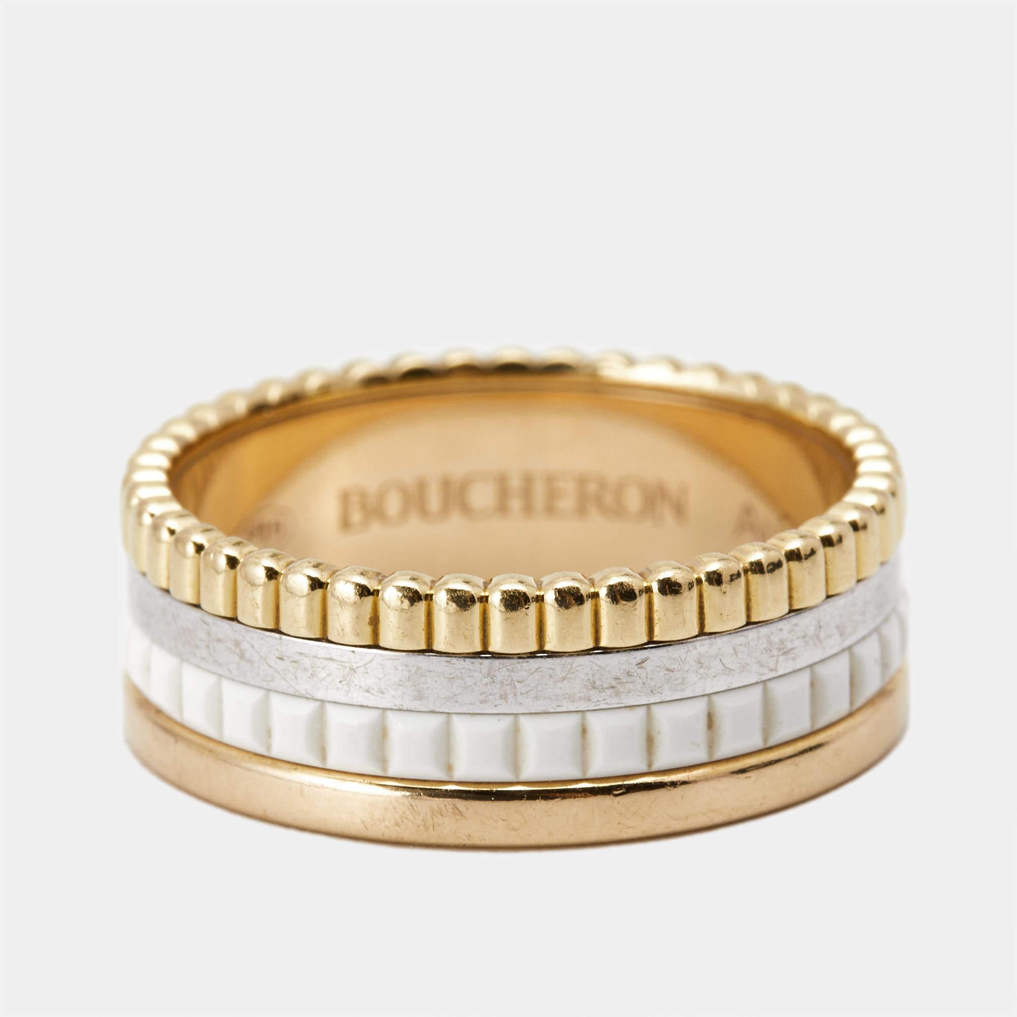 A special ring by Boucheron that promises to stand out on your hand. It is a masterfully crafted piece of jewelry that embodies timeless luxury and sophisticated elegance.


