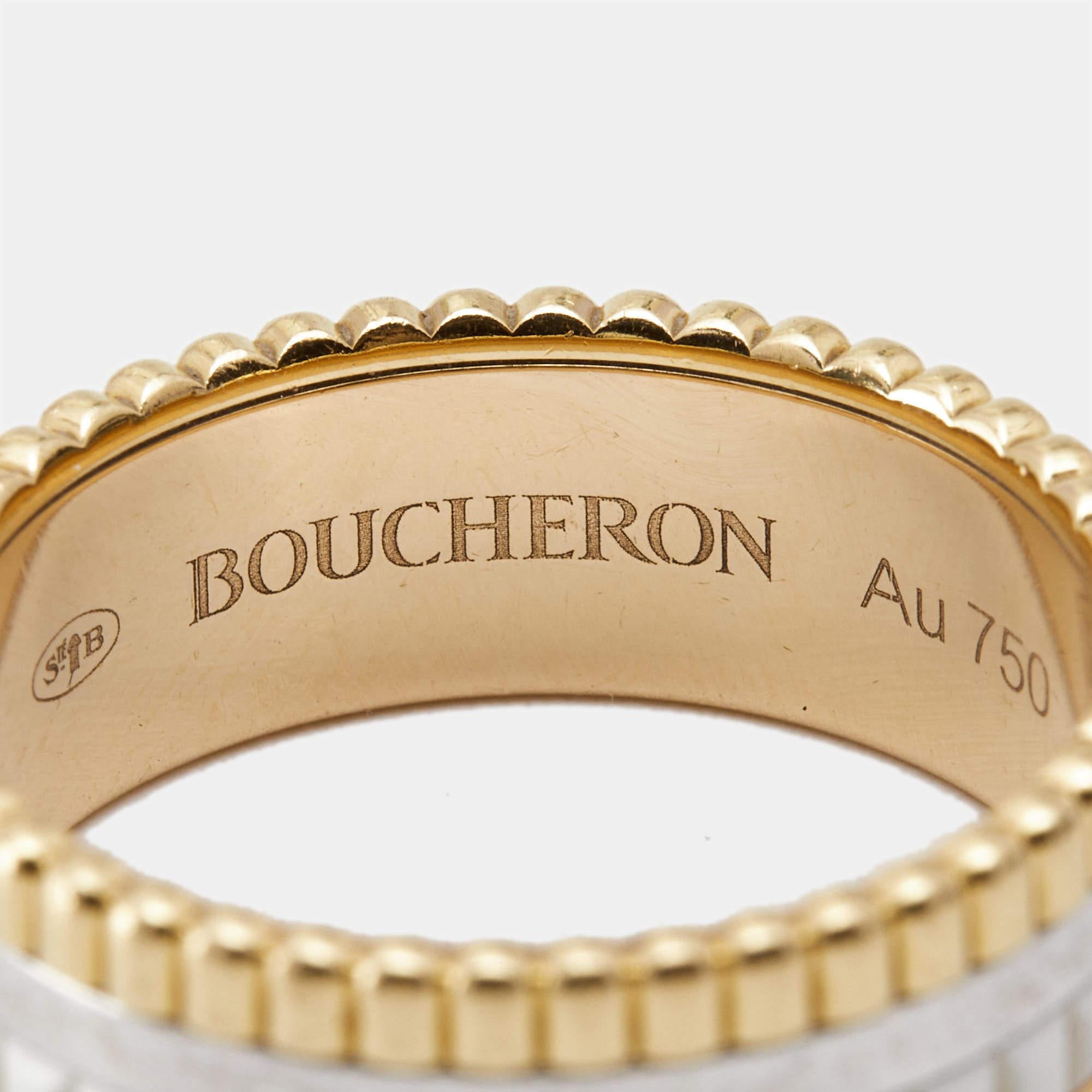Boucheron Quatre Classique White Edition Ceramic 18k Three Tone Gold Ring Size 5 2