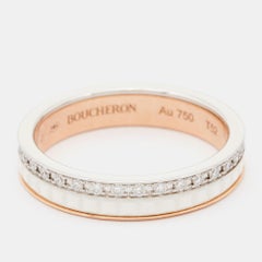 Boucheron Quatre Diamonds White Ceramic 18k Two Tone Gold Ring Size 52
