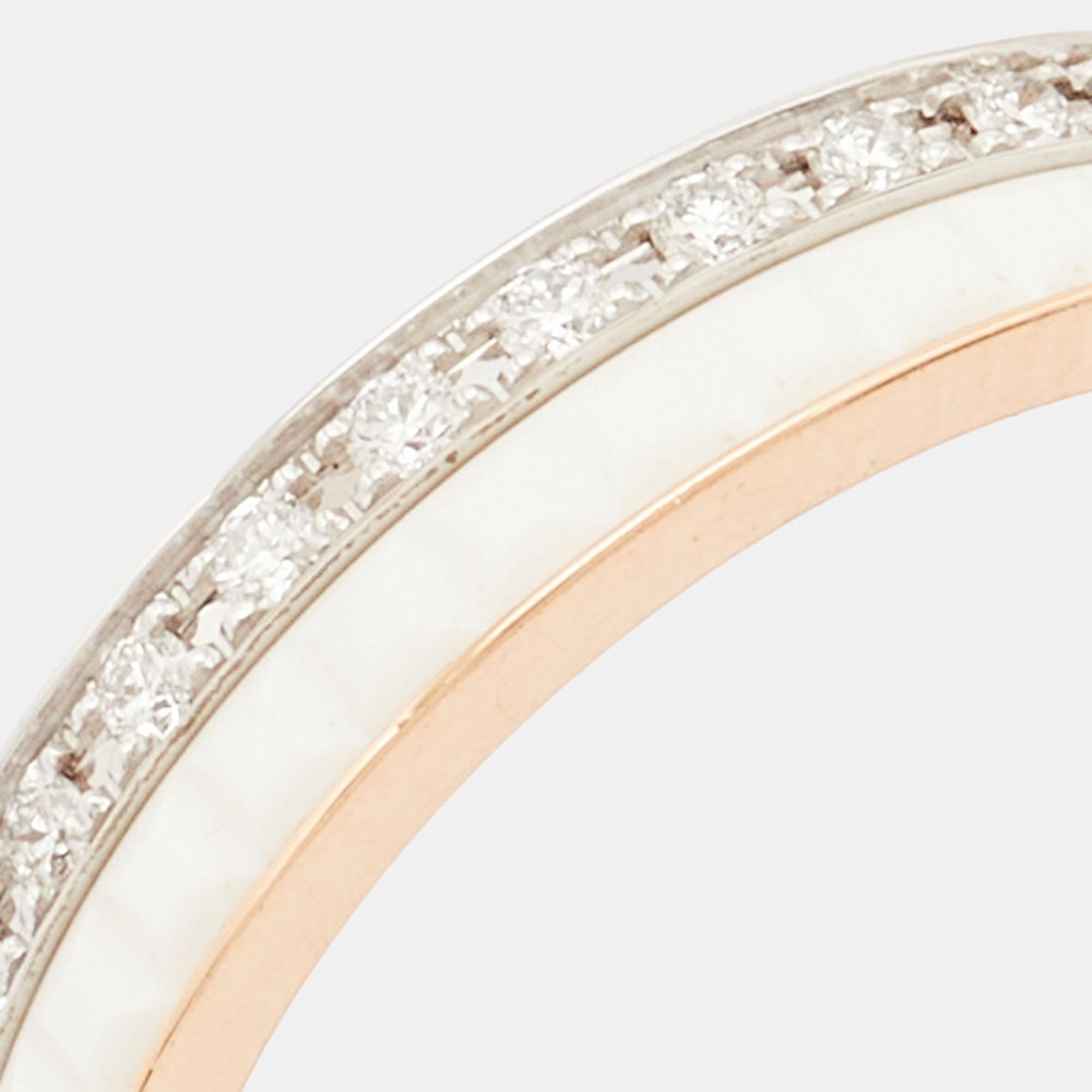 Women's Boucheron Quatre Diamonds White Ceramic 18k Two Tone Gold Ring Size 52