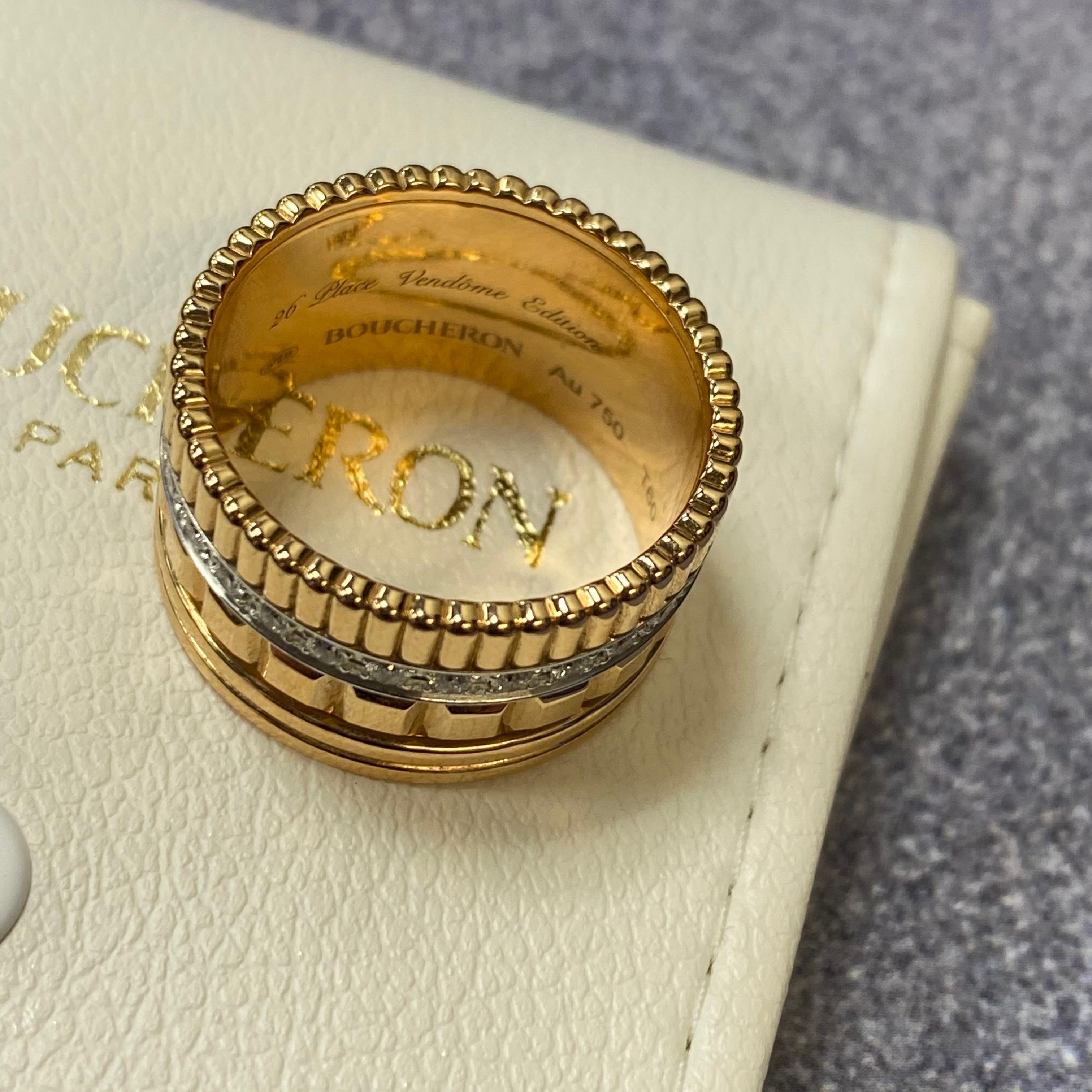 Modern Boucheron Quatre Radiant 18k Rose Gold & White Gold Diamond Ring