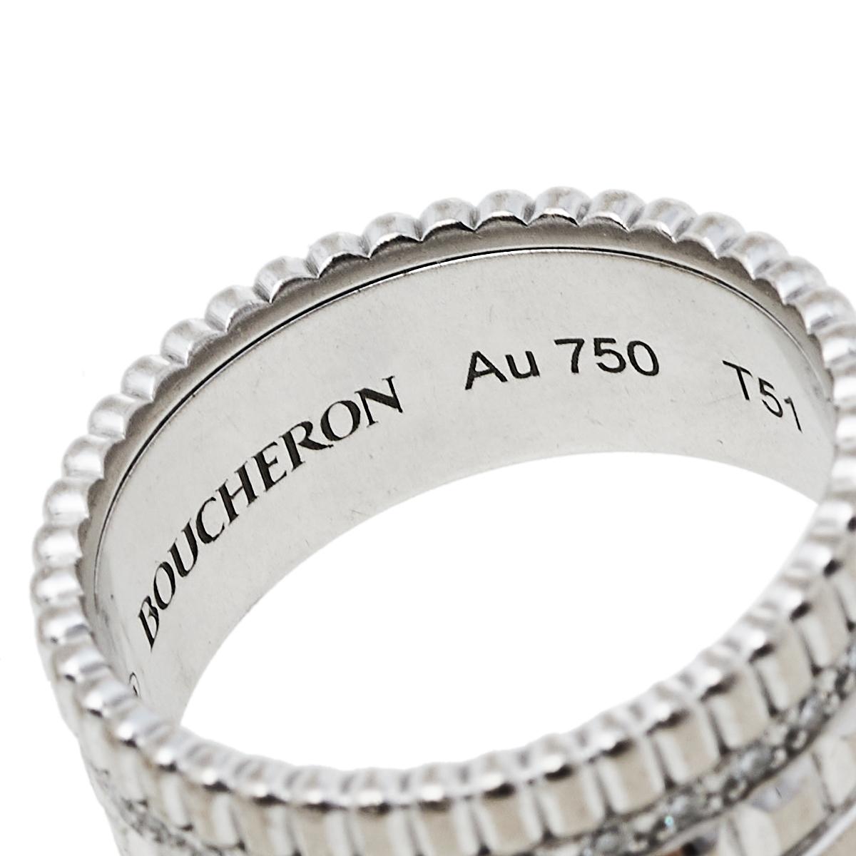 Radiant Cut Boucheron Quatre Radiant Edition Diamond 18K White Gold Small Ring Size 51