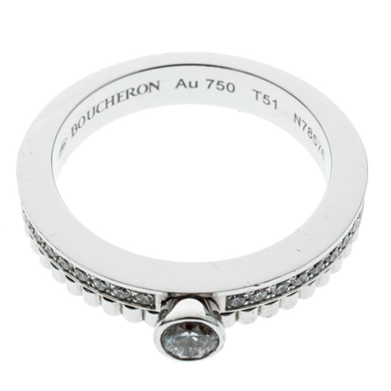 Boucheron Quatre Radiant Edition Solitaire Pave Diamonds And White Gold Ring (Zeitgenössisch)