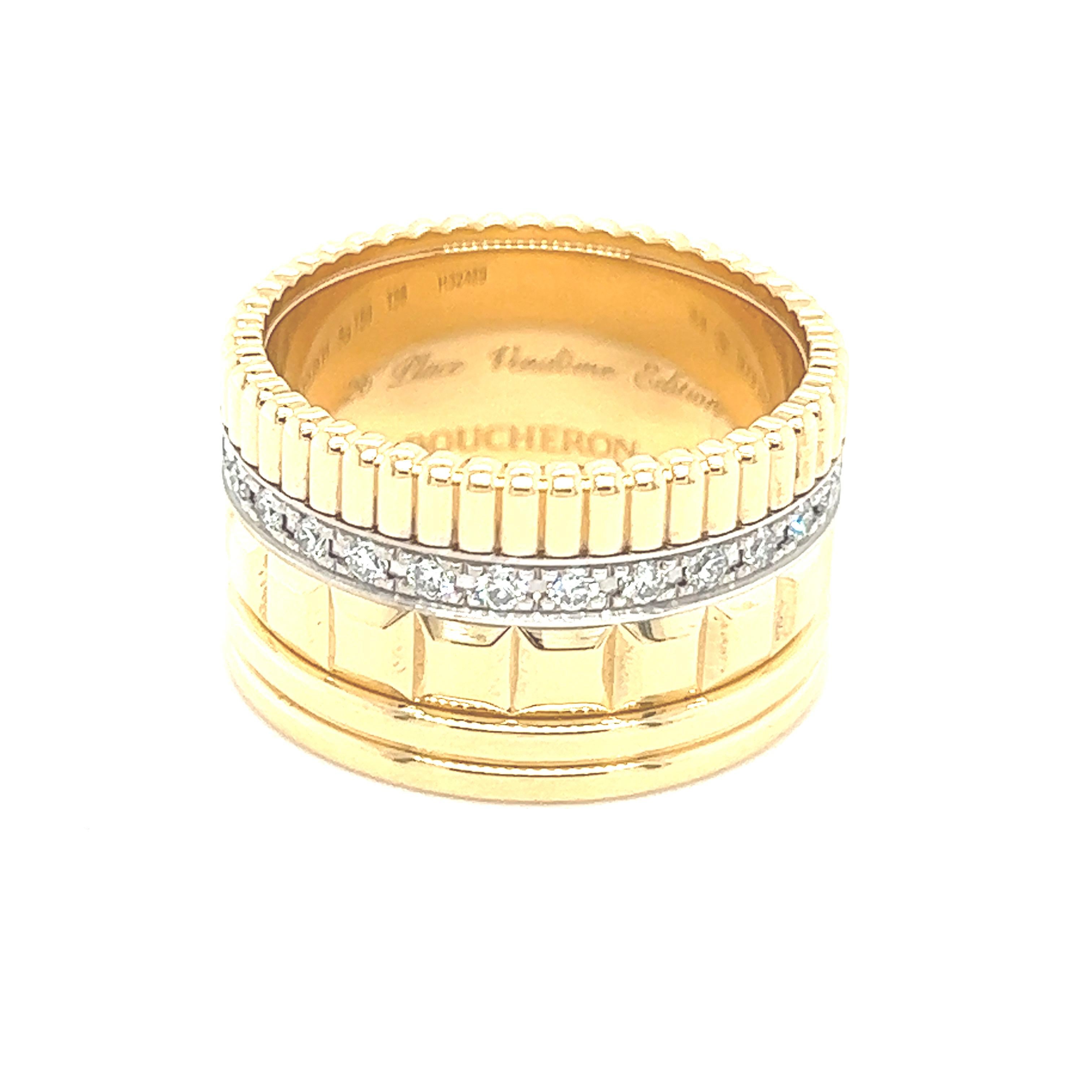 Boucheron Quatre Radiant Large Yellow Gold Diamond Ring, Anniversary Edition. In Excellent Condition In Addlestone, GB