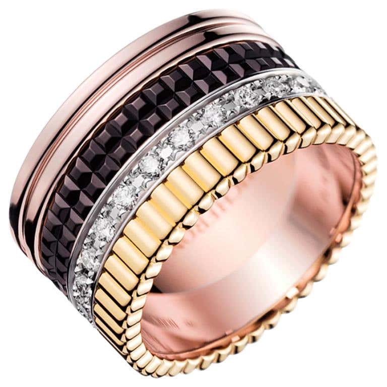 Italian Design Square Ring in 18 Karat Pink and White Gold with ...
