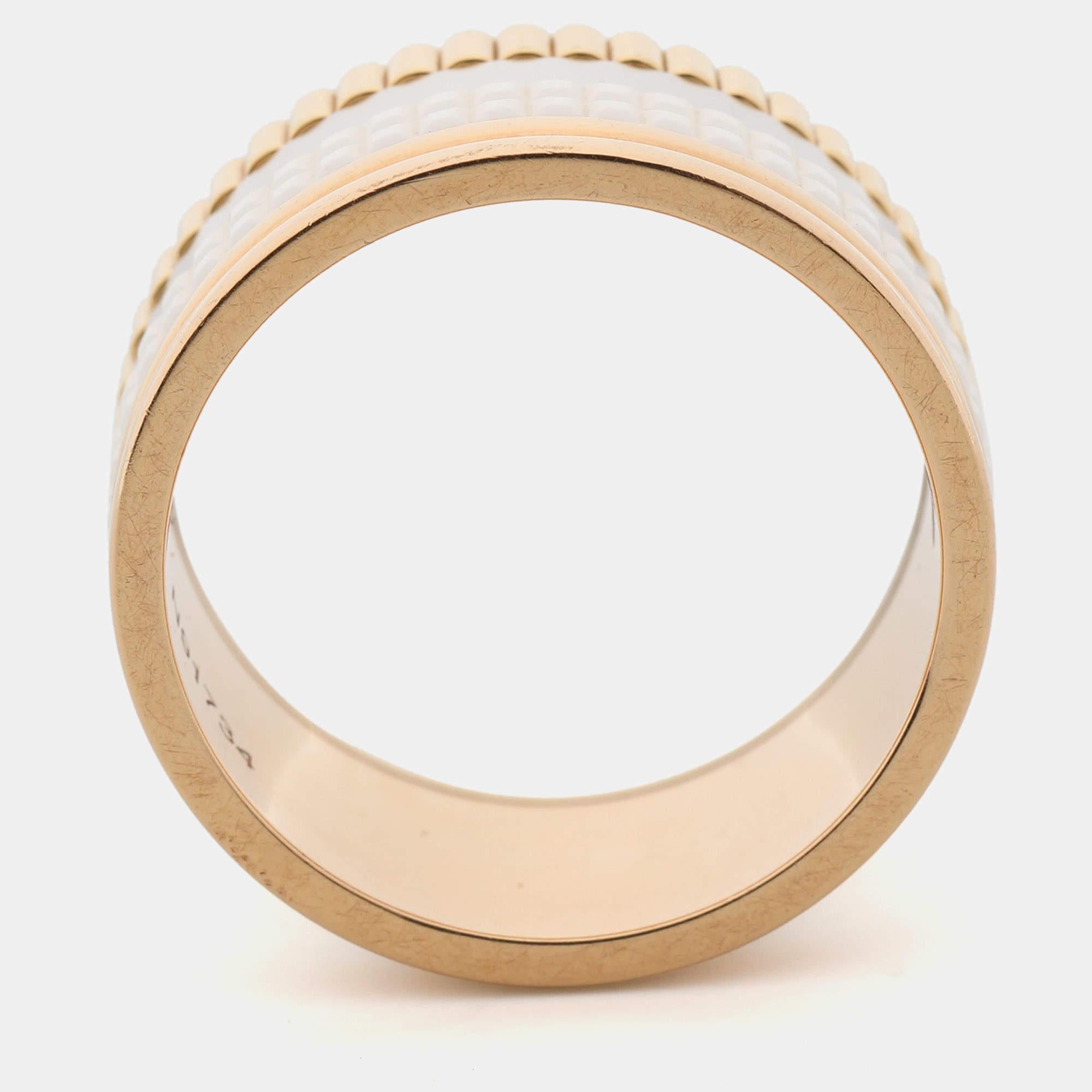 Boucheron Quatre Édition White Edition Ceramic 18K Bague à large anneau en or trois tons 58 Bon état - En vente à Dubai, Al Qouz 2