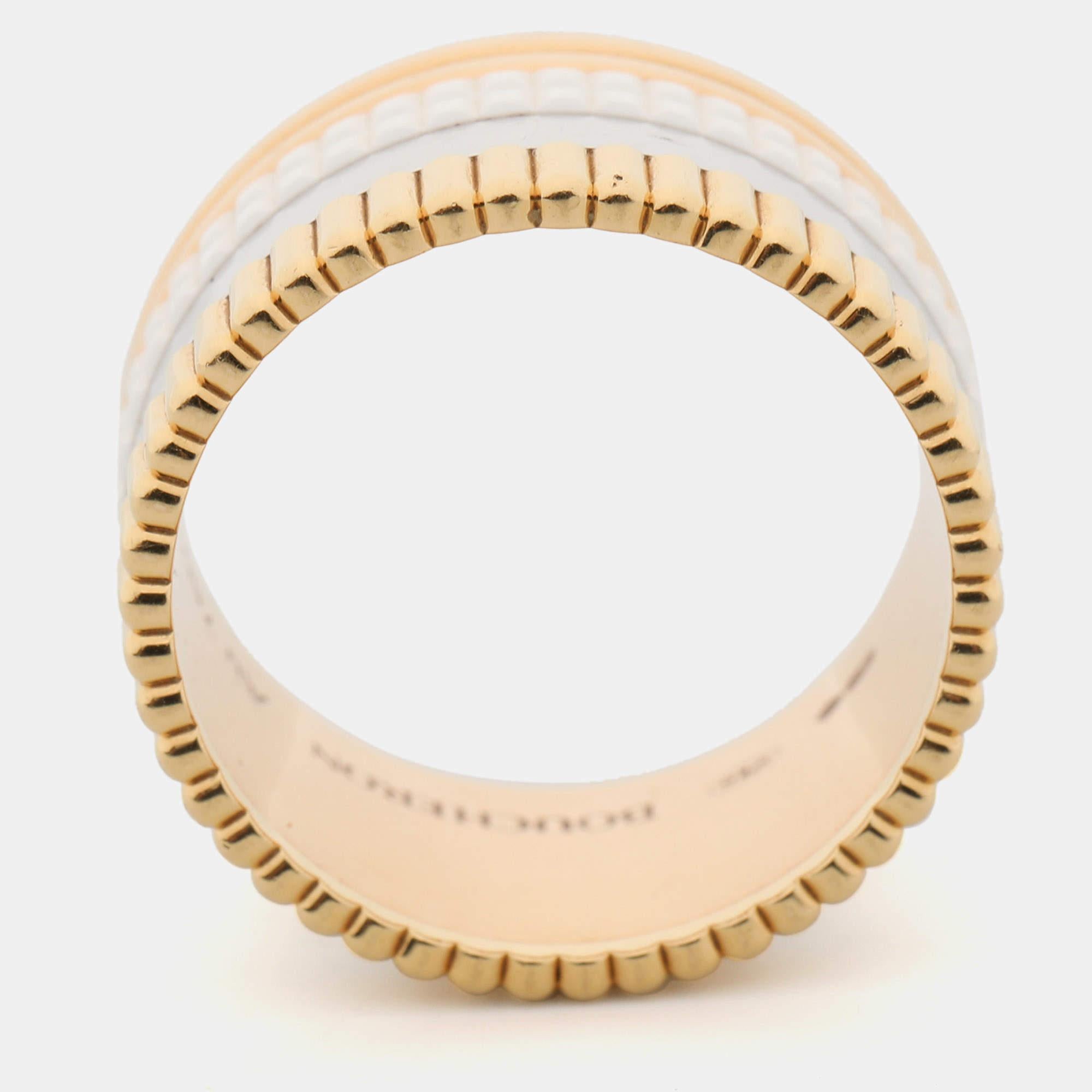 Boucheron Quatre Édition White Edition Ceramic 18K Bague à large anneau en or trois tons 58 Pour femmes en vente