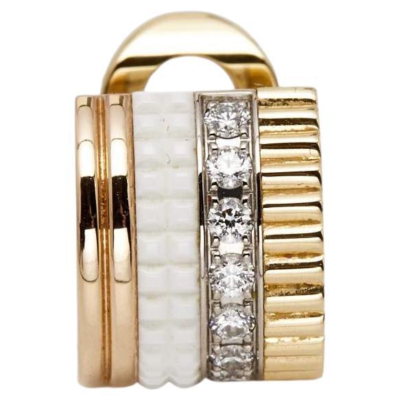 Boucheron Quatre Weiß Edition Keramik-Diamant 18k Dreifarbiger Gold-Einzelklammer-E-Clip-E im Angebot