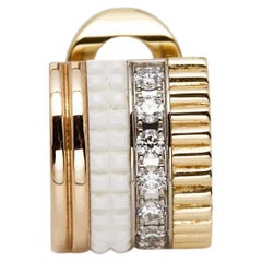 Boucheron Quatre Weiß Edition Keramik-Diamant 18k Dreifarbiger Gold-Einzelklammer-E-Clip-E