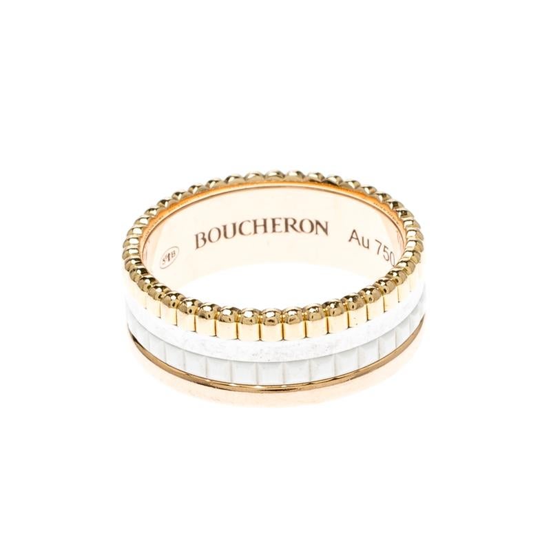 Contemporary Boucheron Quatre White Edition Three Tone 18k Gold Band Ring Size 50